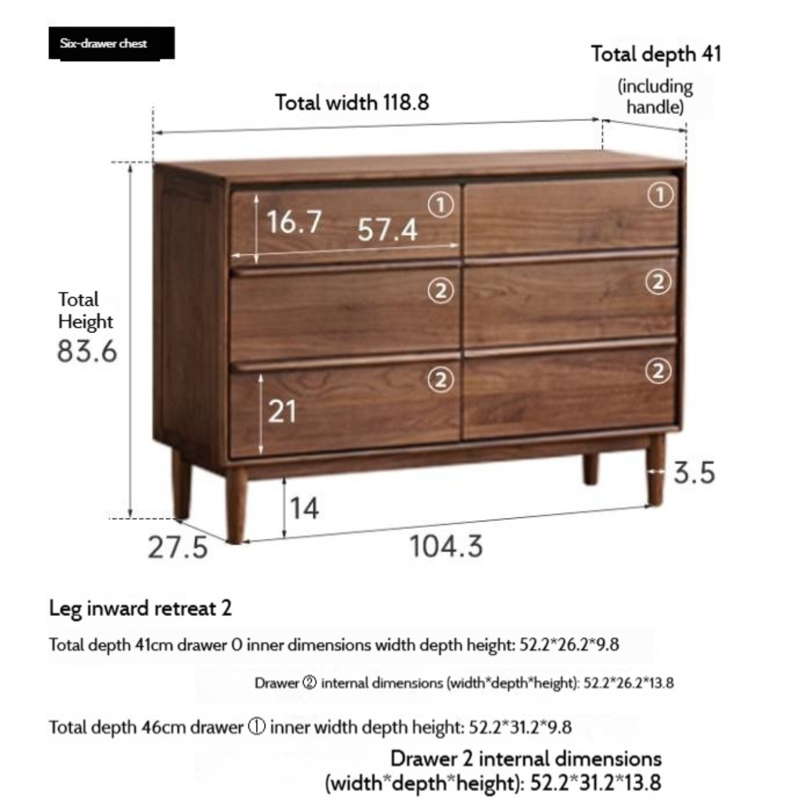 Black Walnut Solid Wood Cabinet Italian Light Luxury Chest of Drawers