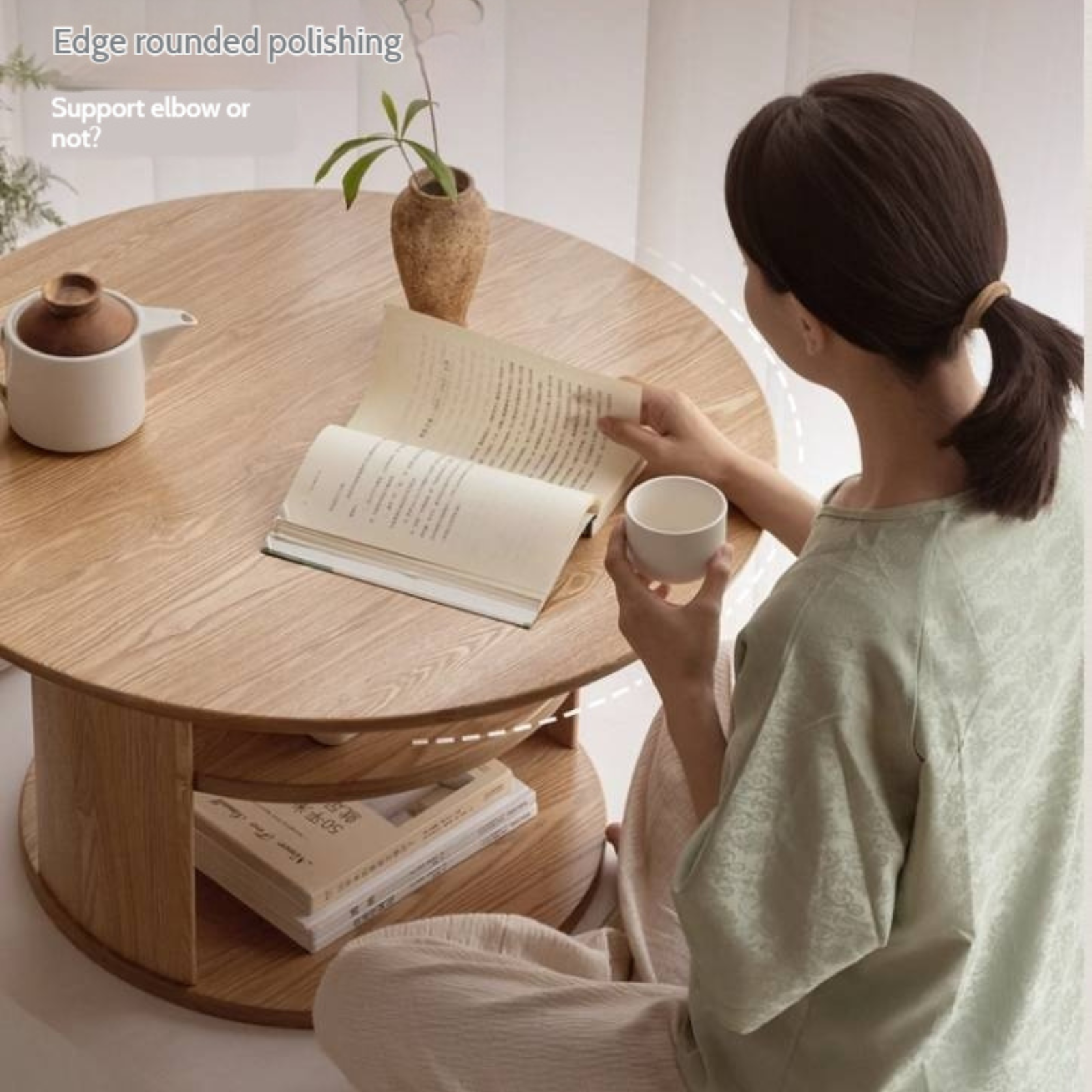 Pine Solid Wood Round Tea Table
