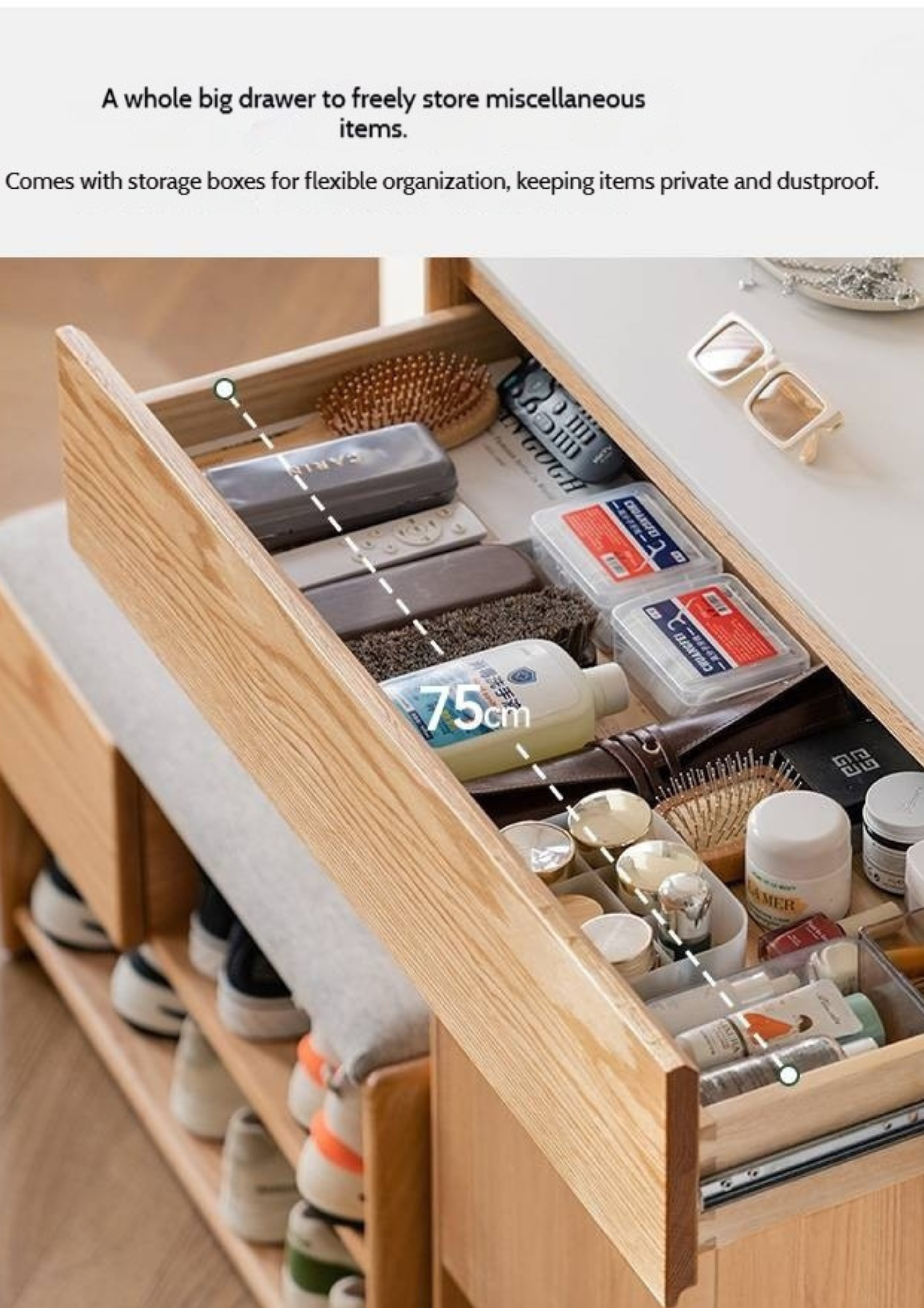 Oak Solid Wood Nordic Rock Slab Shoe Cabinet