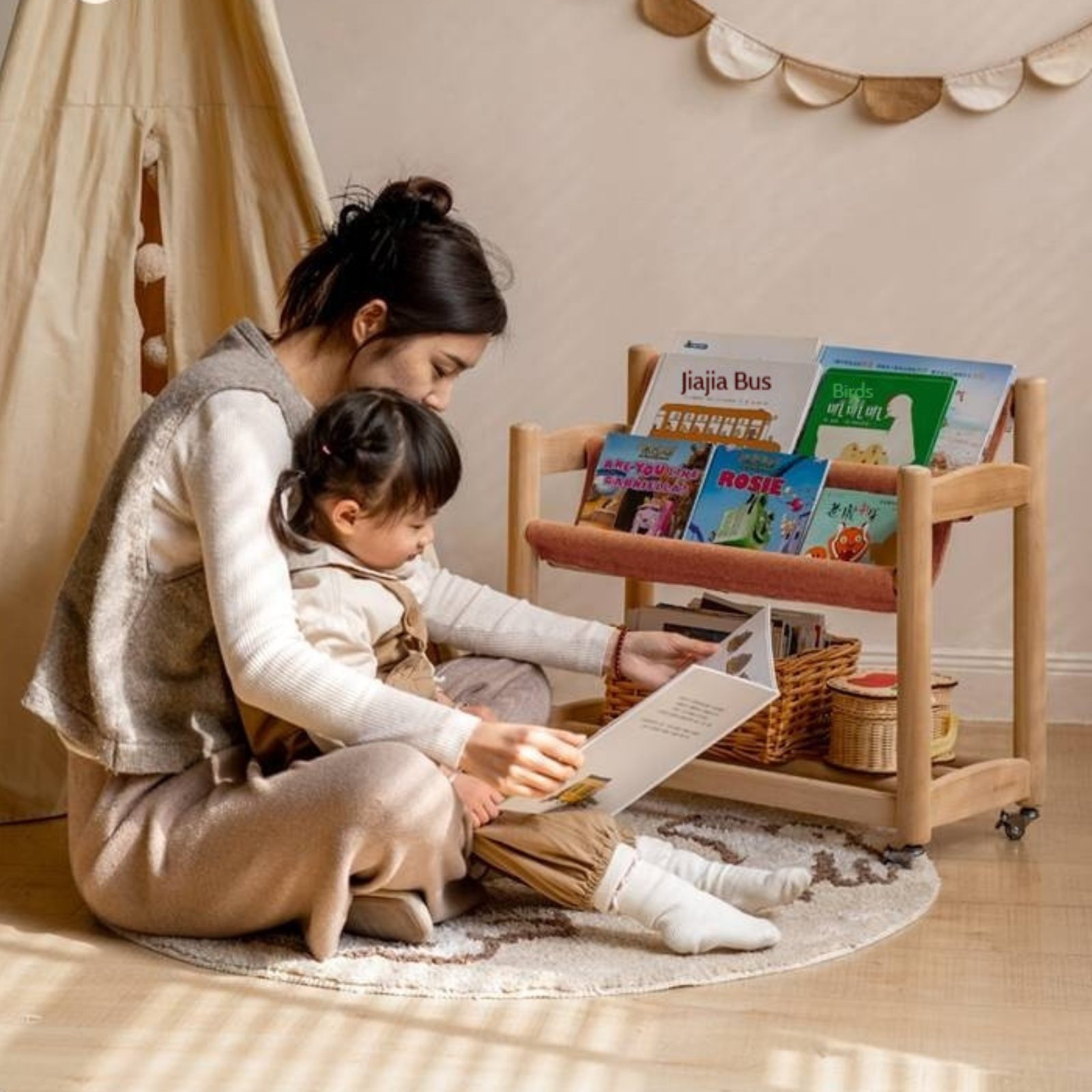 Poplar Solid Wood Movable Children's Bookshelf