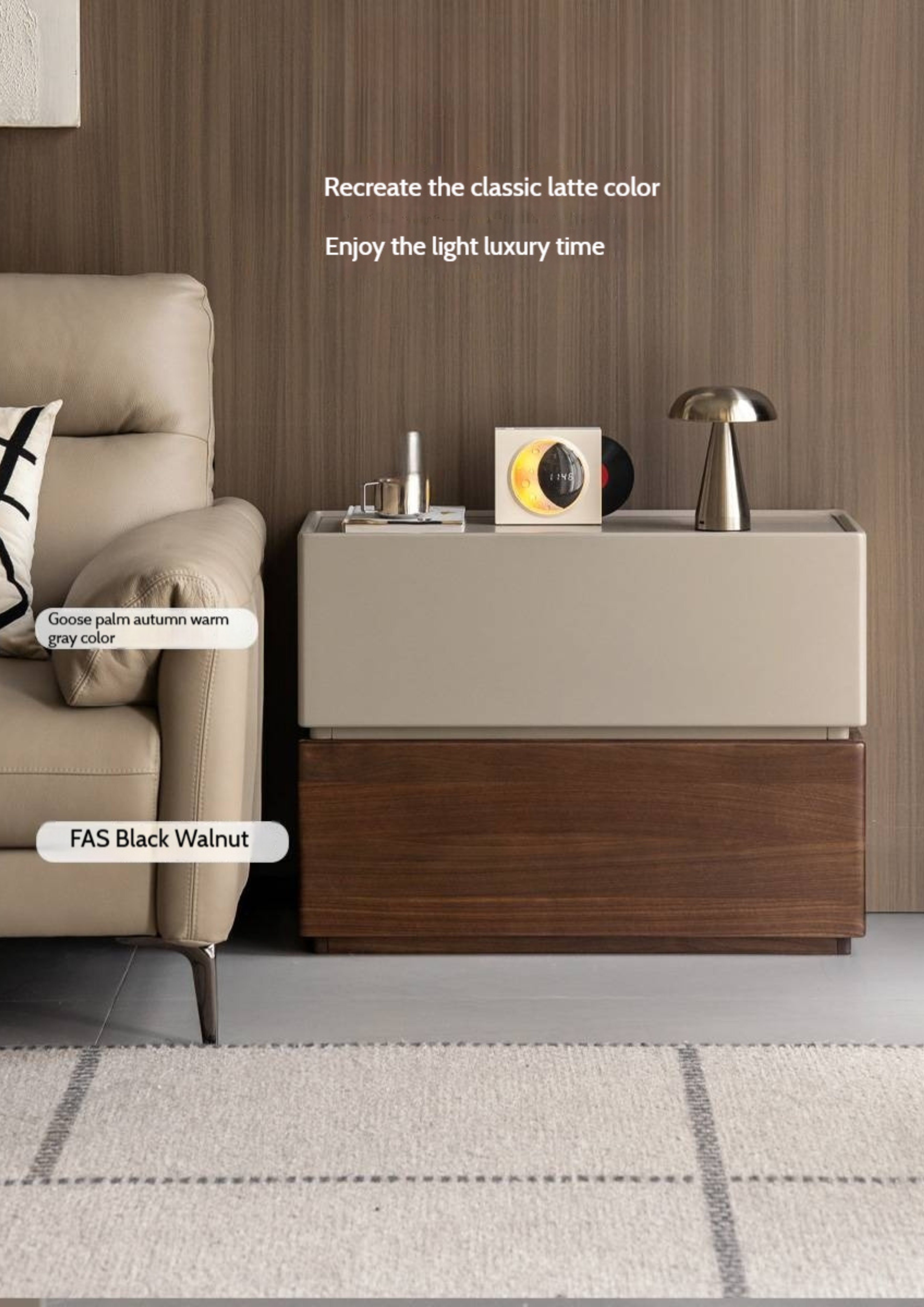 Black Walnut Solid Wood Italian Light Luxury Style Side Table