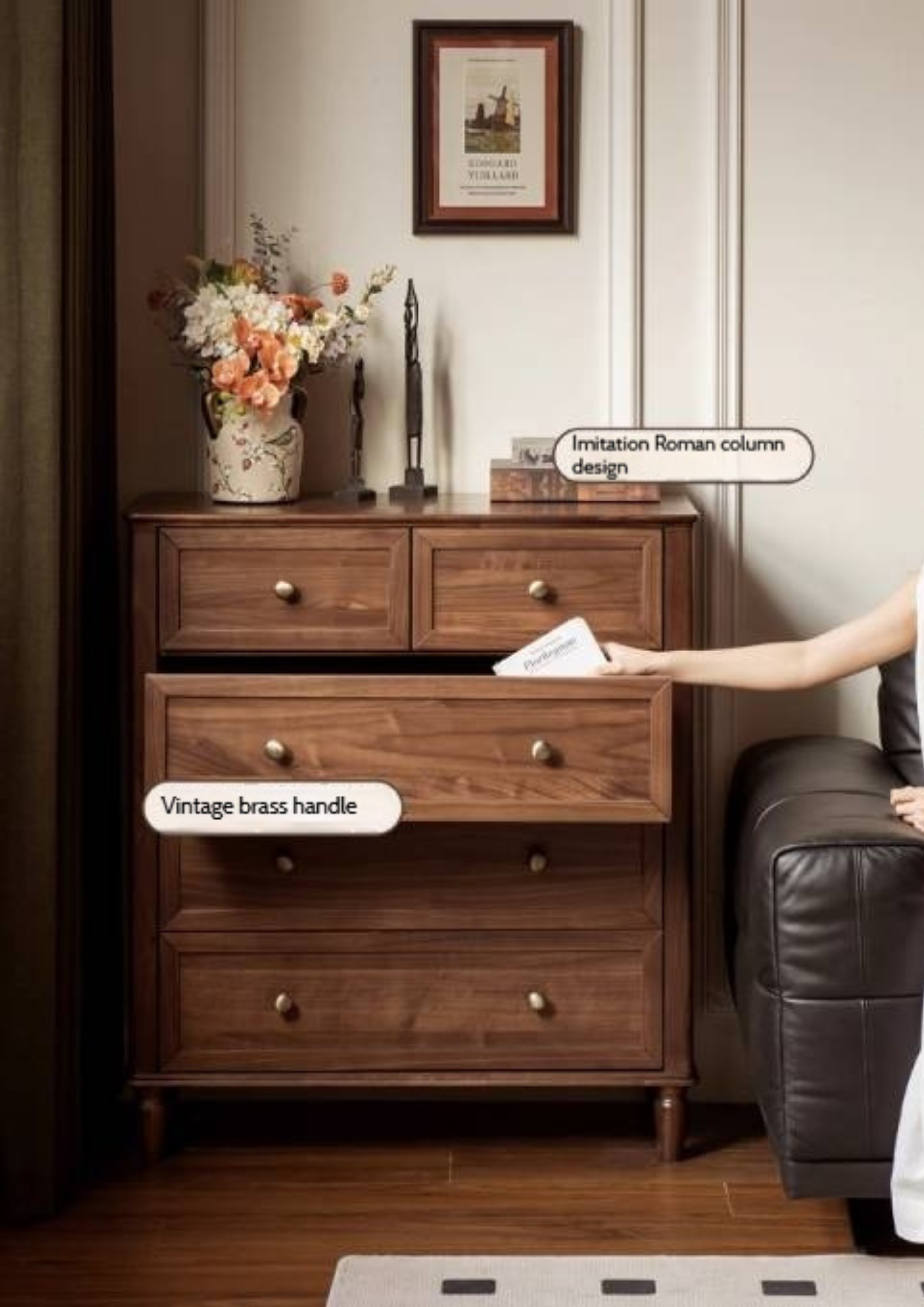 Black Walnut Solid Wood American Retro Chest of Drawers