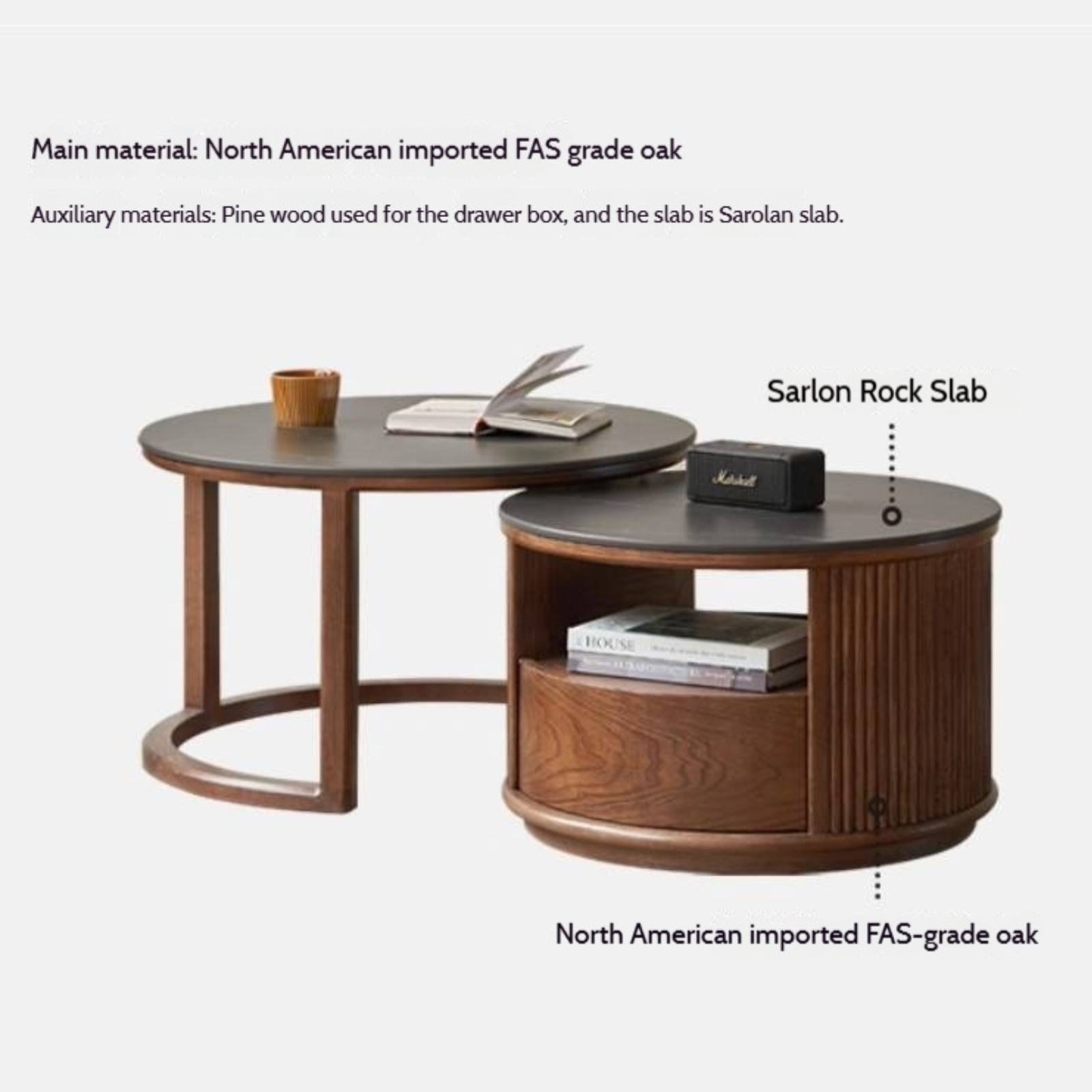 Oak Solid Wood Italian Light Luxury Rock Plate Coffee Table