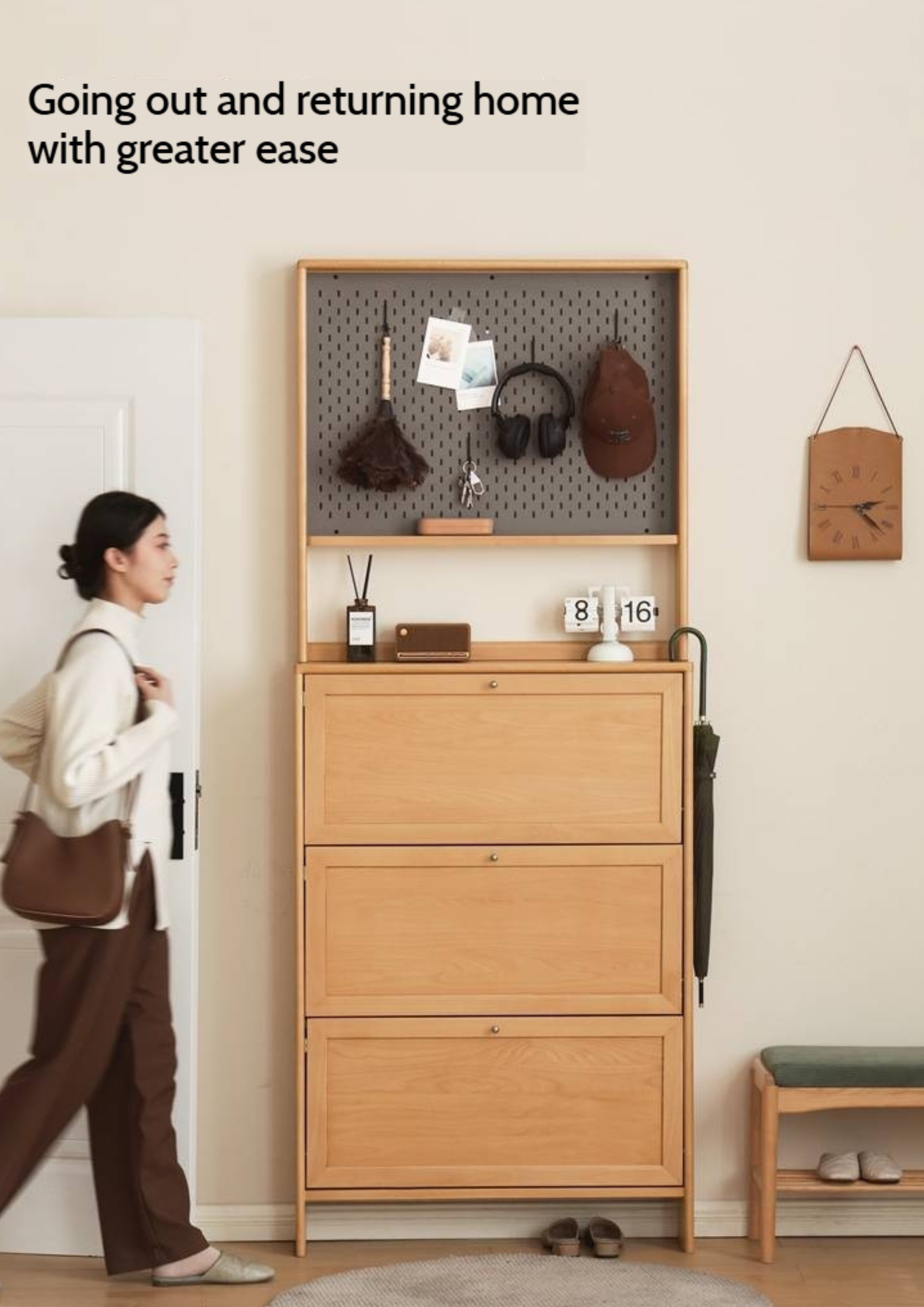 Beech Solid Wood Ultra-Thin Flip Bucket Shoe Cabinet