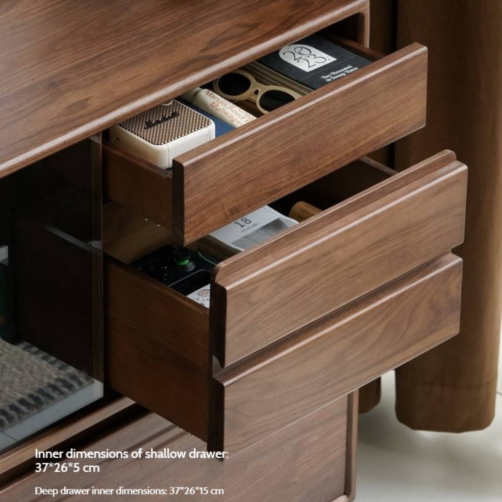 Black Walnut Solid Wood Modern Side Cabinet.