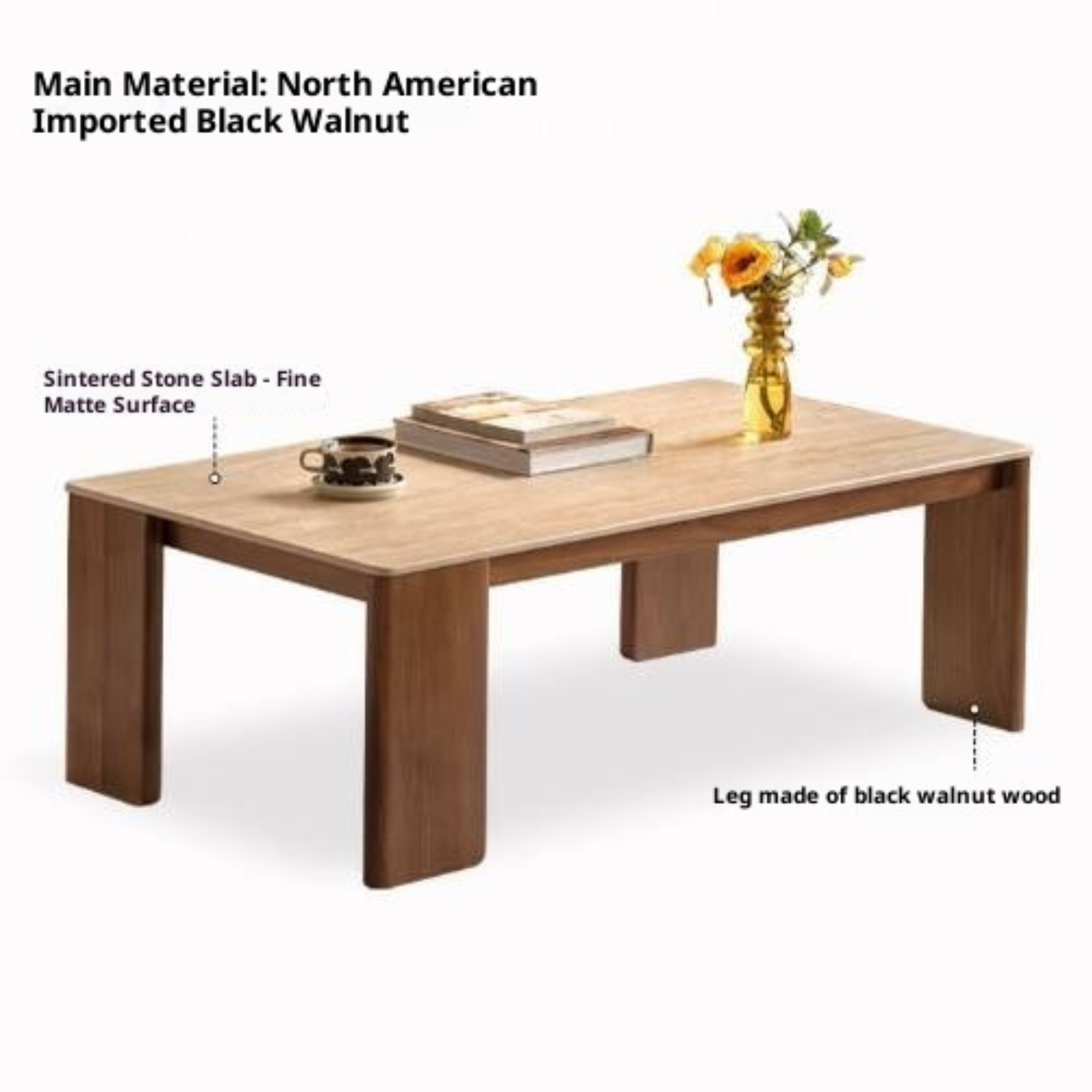 Black Walnut Solid Wood Rectangular Coffee Table
