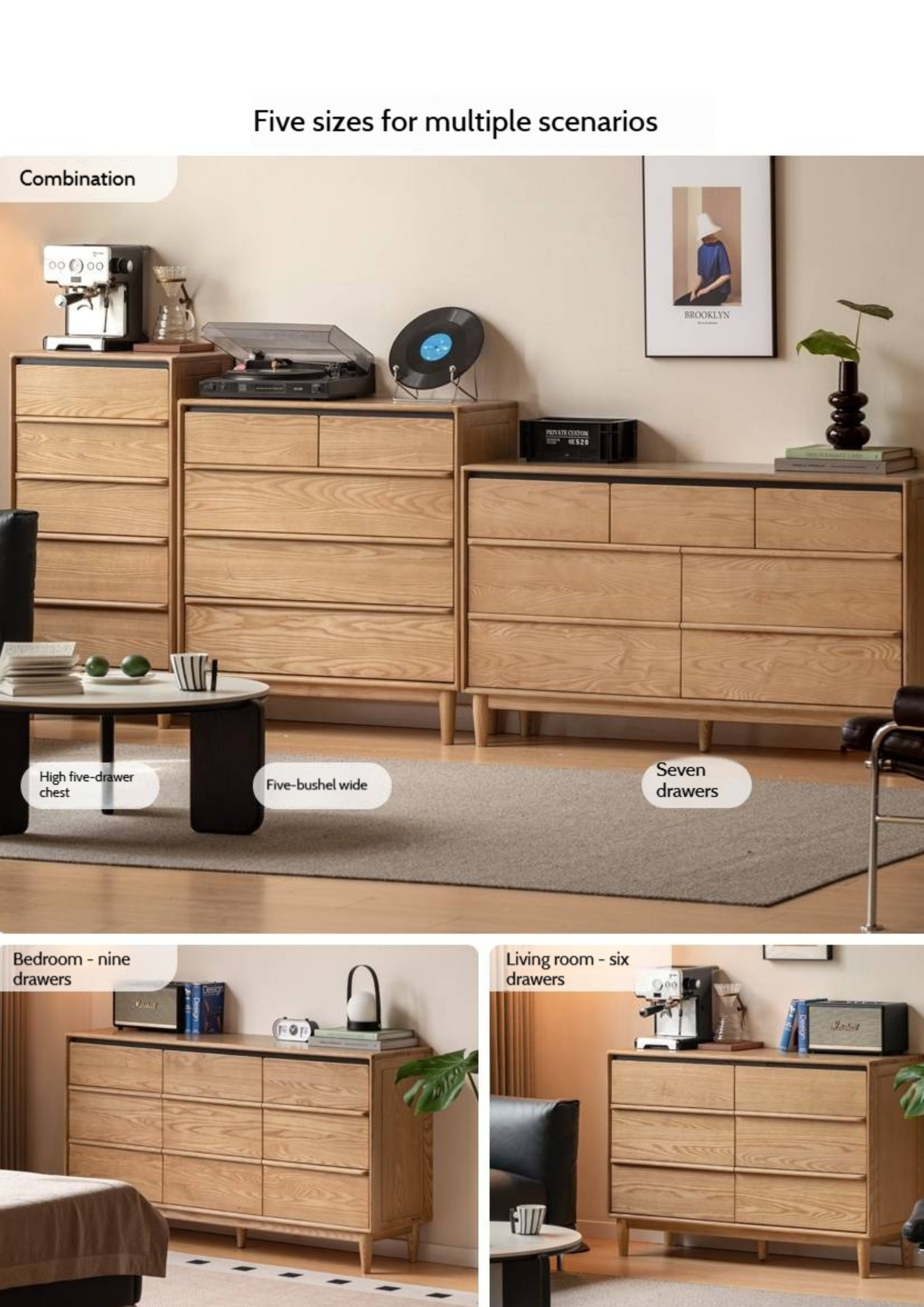 Ash Solid Wood Storage Drawer Cabinet
