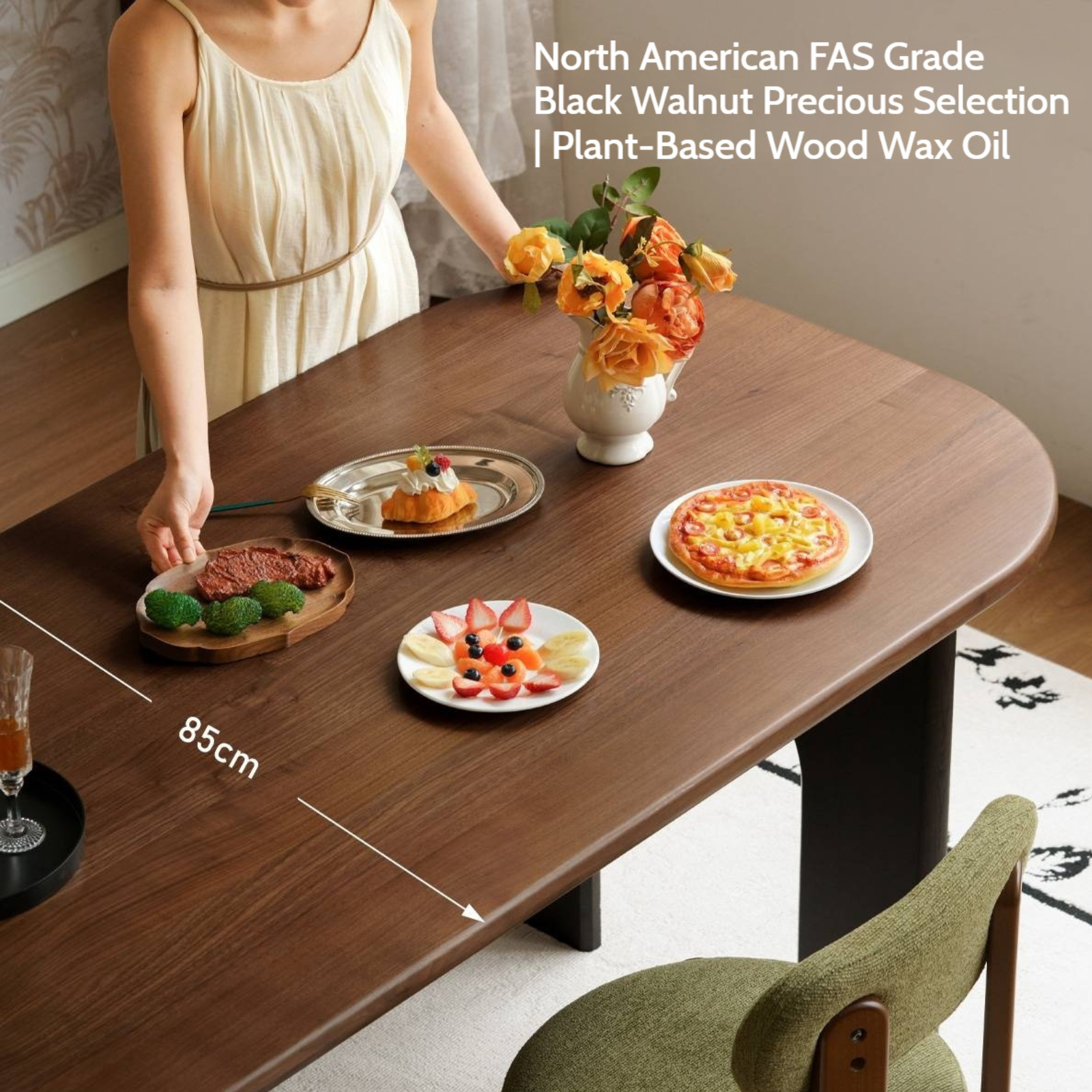 Black Walnut Solid Wood French Retro Style Dining Table