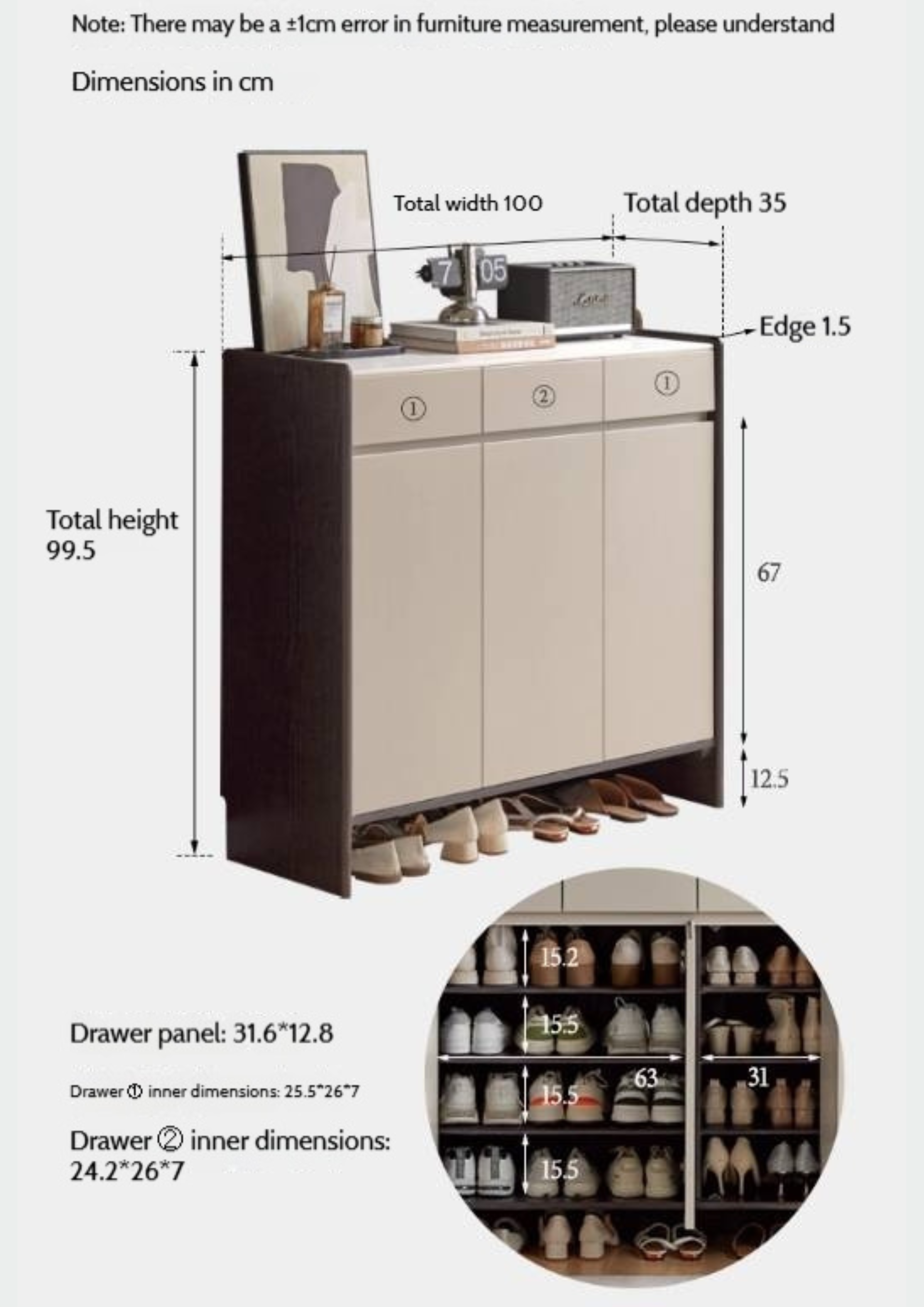 Oak, Rubberwood Solid Wood Porch Cabinet, Shoe Cabinet Slate Top