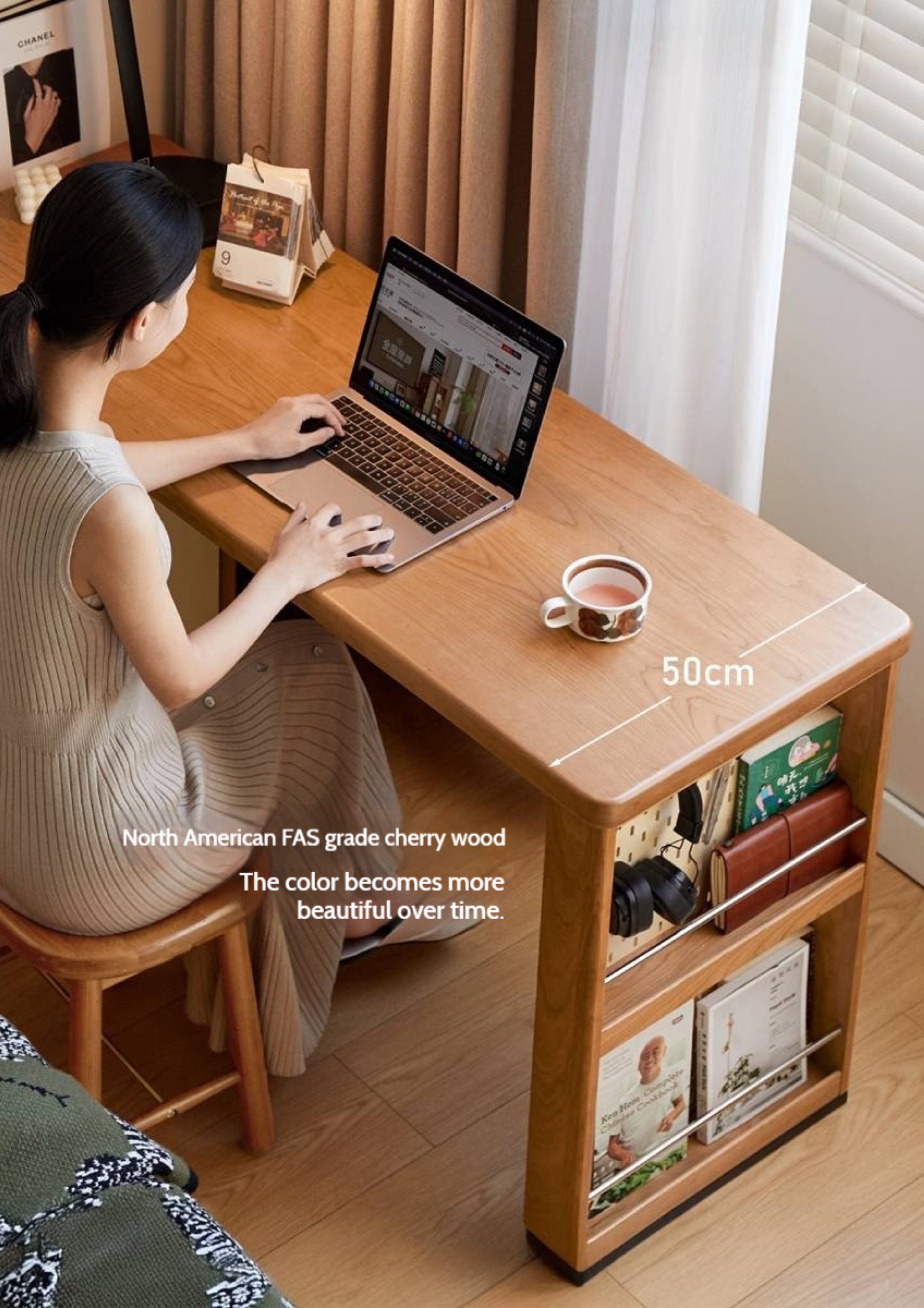 Cherry Solid Wood Vintage Style Office Desk