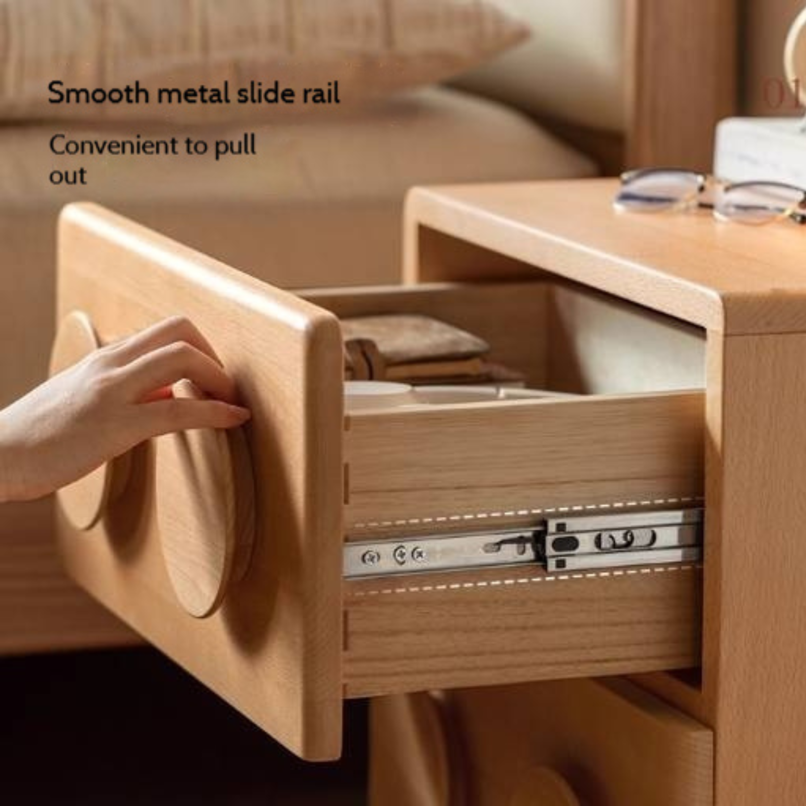 Beech Solid Wood Log Style Nightstand