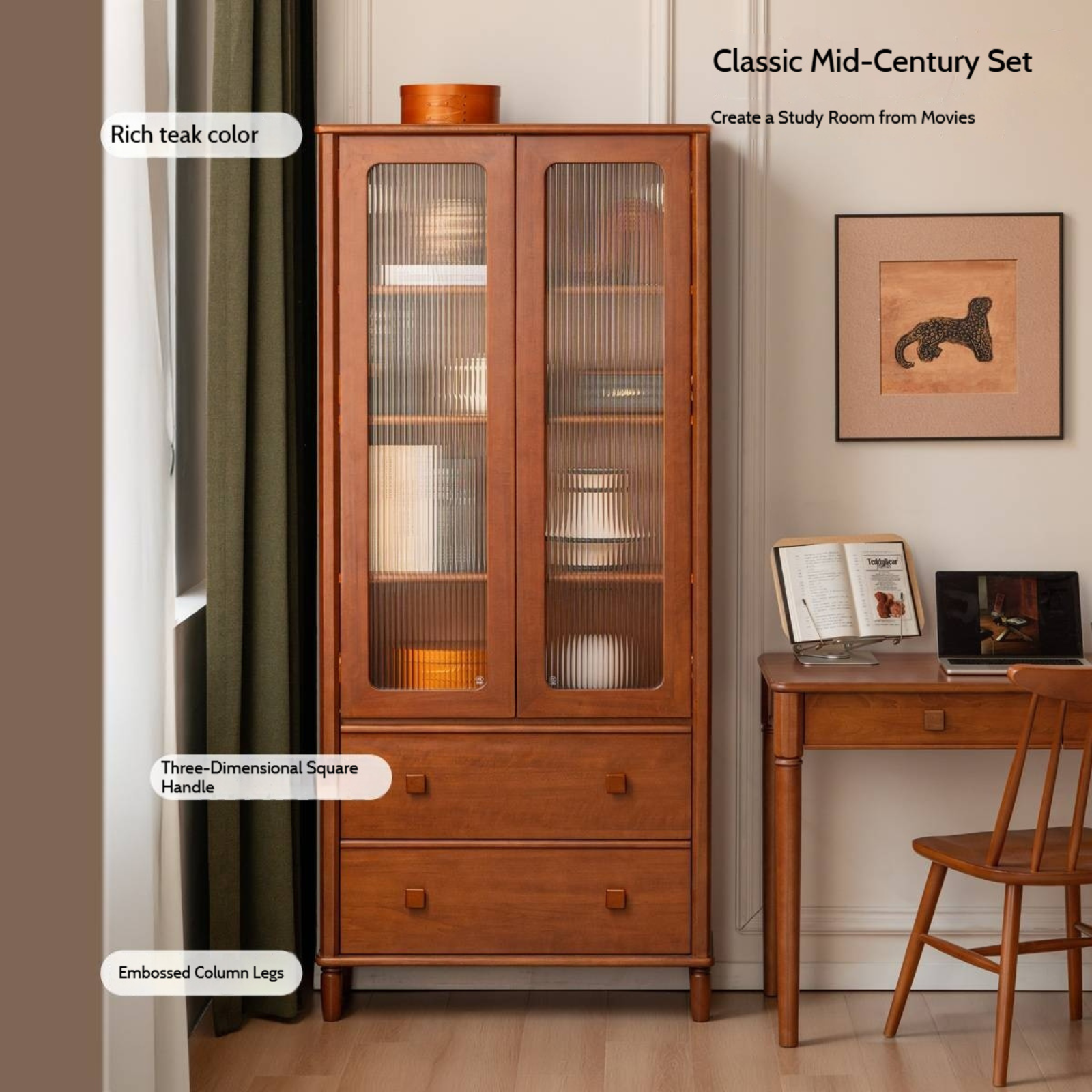 Poplar Solid Wood Vintage Style Bookcase