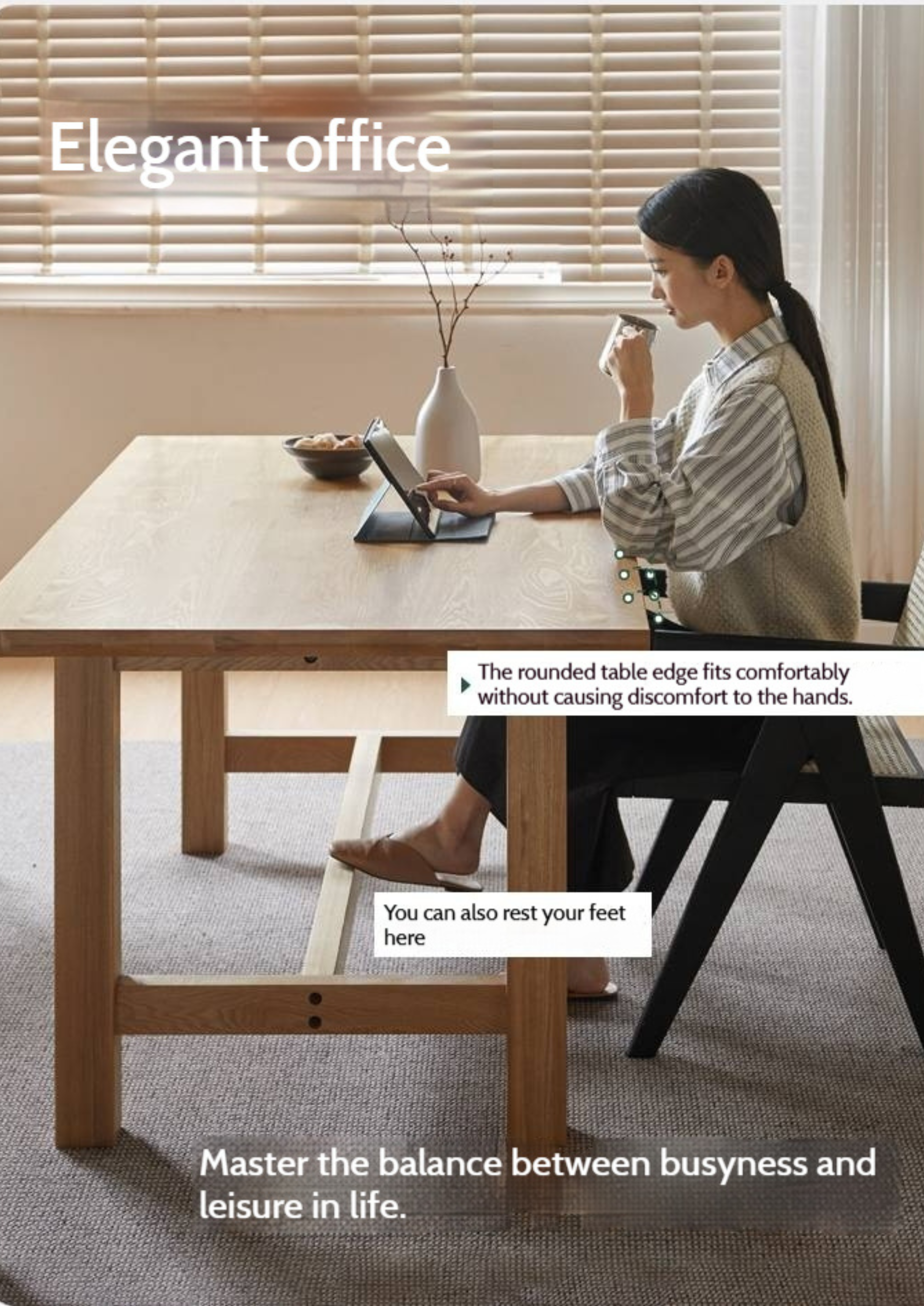 Ash Solid Wood Wabi Sabi Style Dining Table