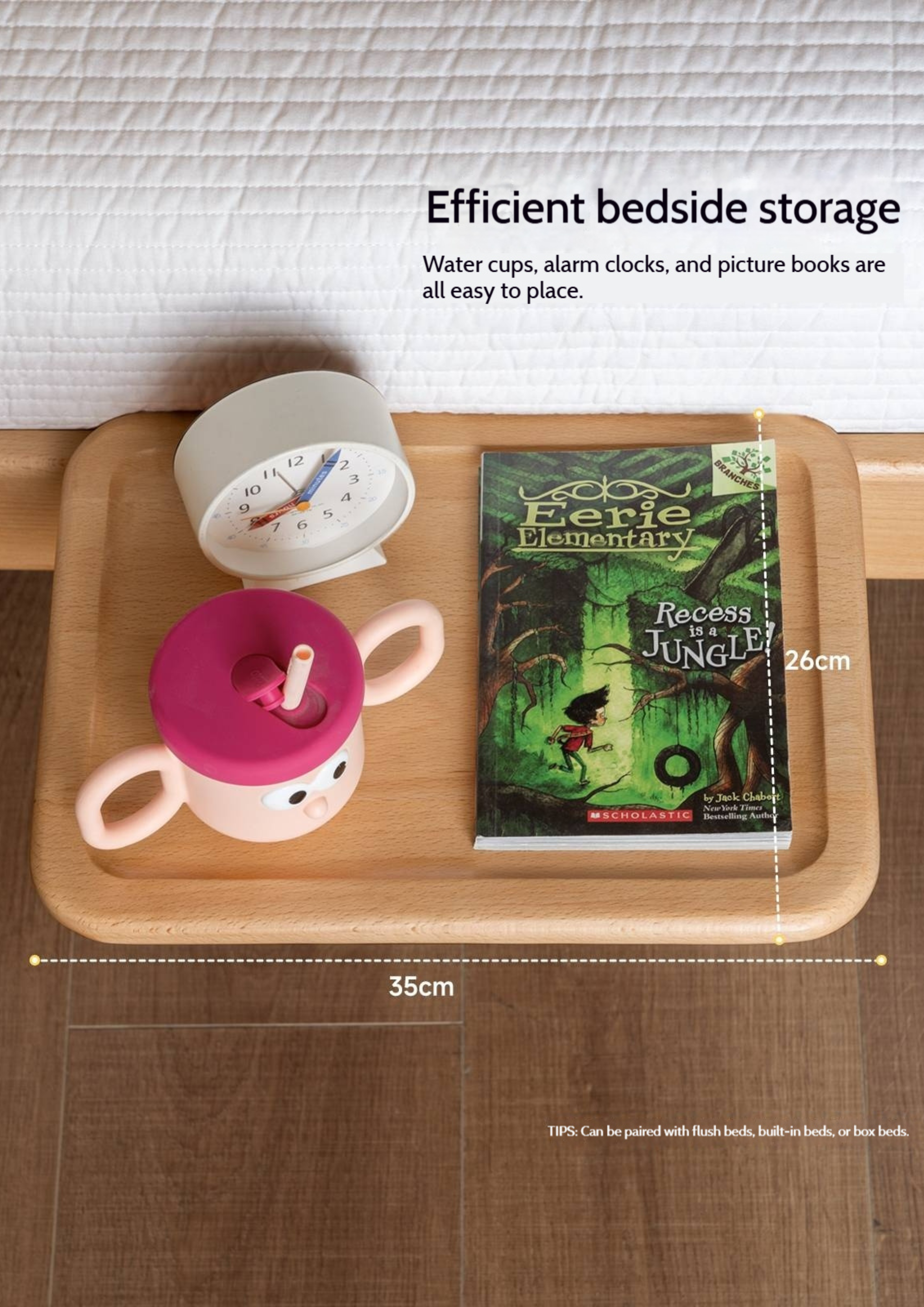 Beech Solid Wood Children's Floating Storage Bedside Shelf