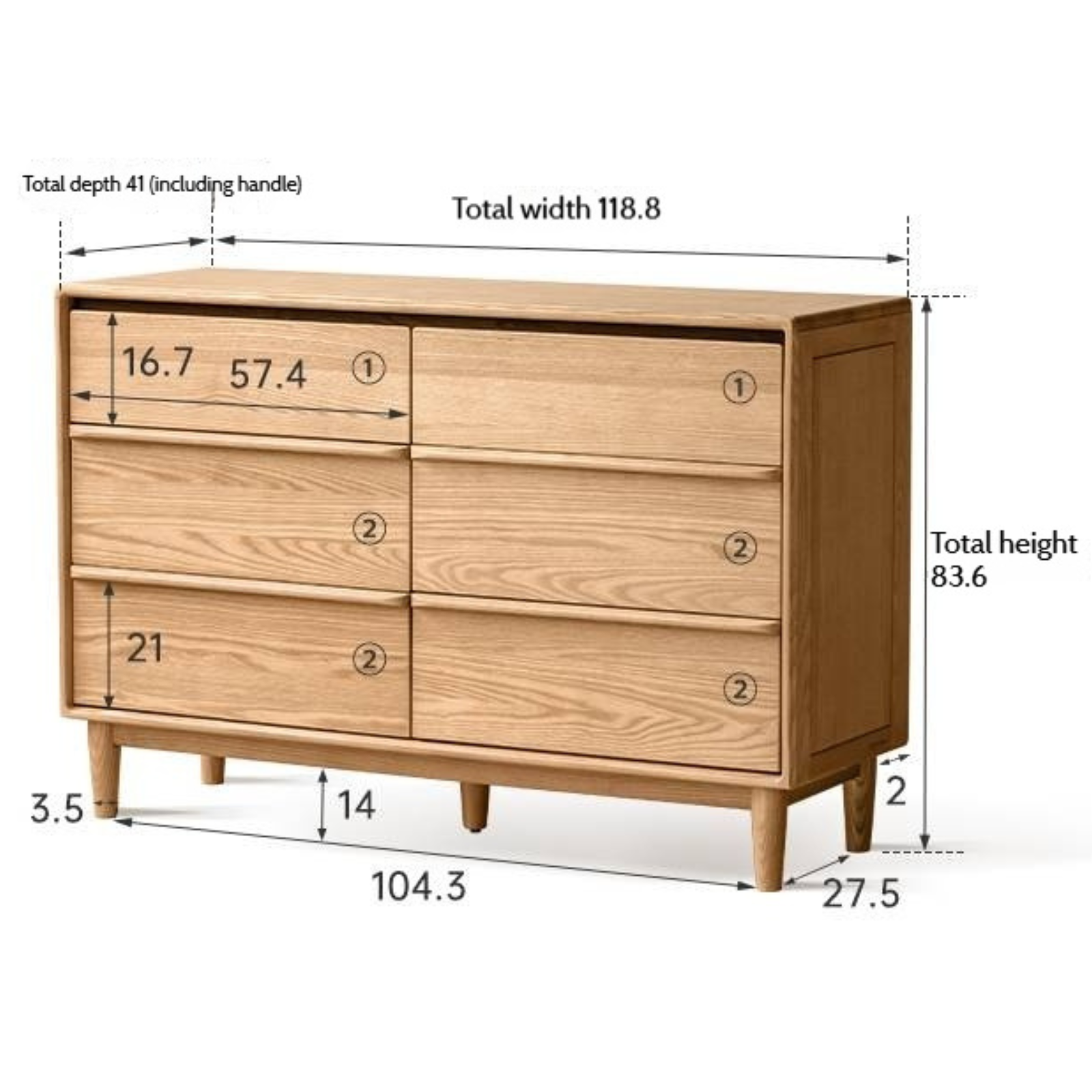 Ash Solid Wood Storage Drawer Cabinet