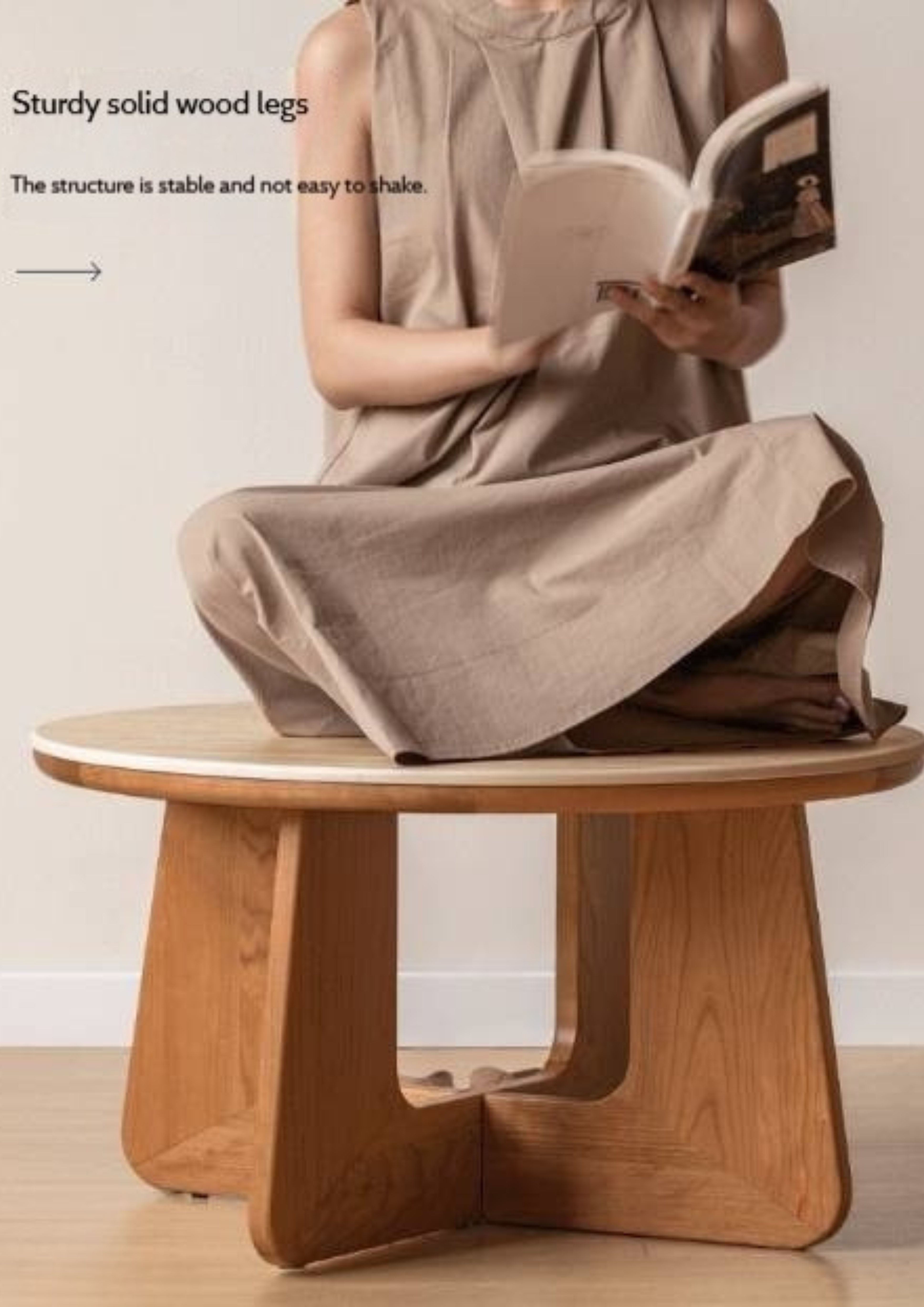 Cherry Solid Wood Rock Plate Round Coffee Table