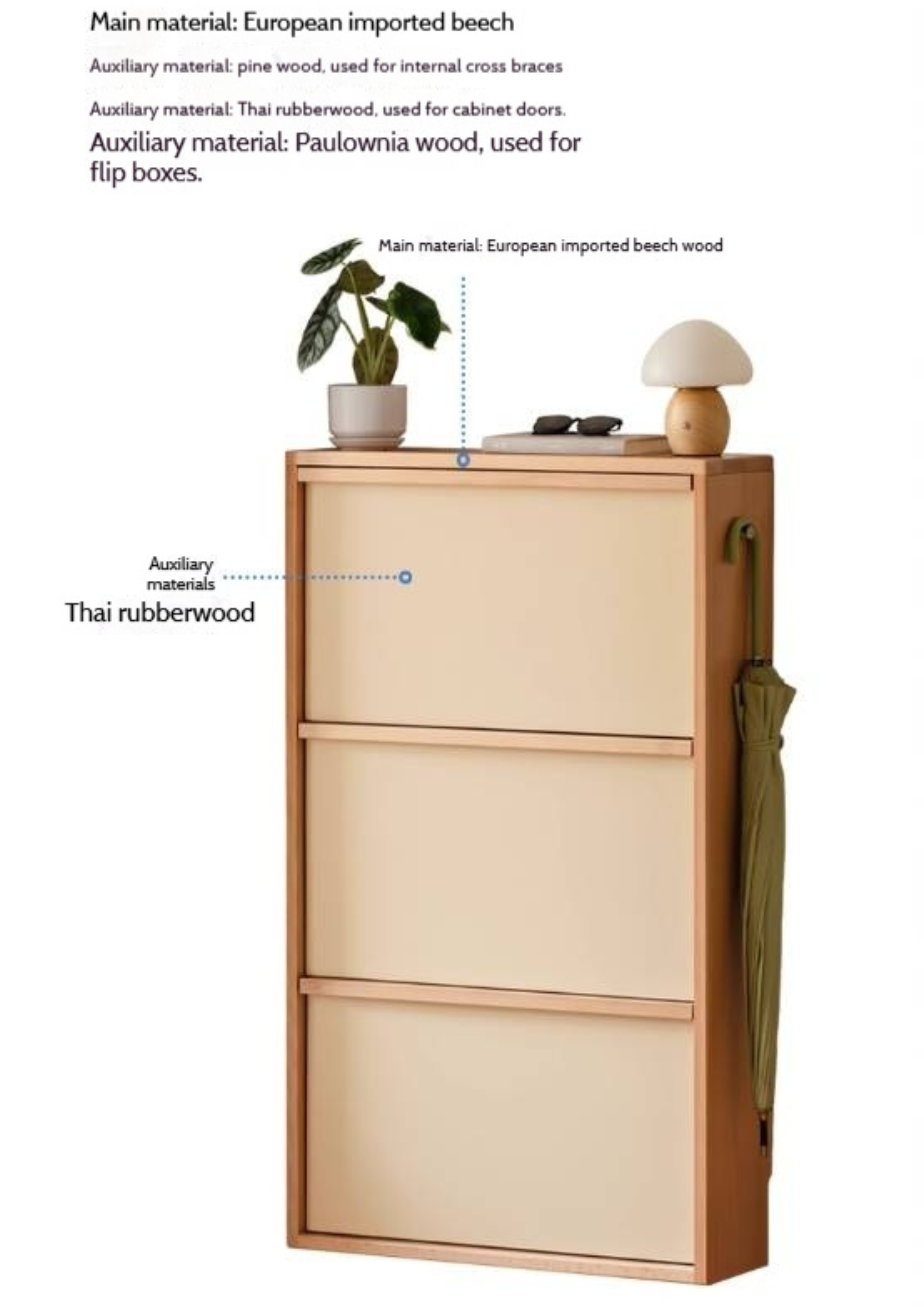 Beech Solid Wood Shoe Cabinet Hallway Cabinet