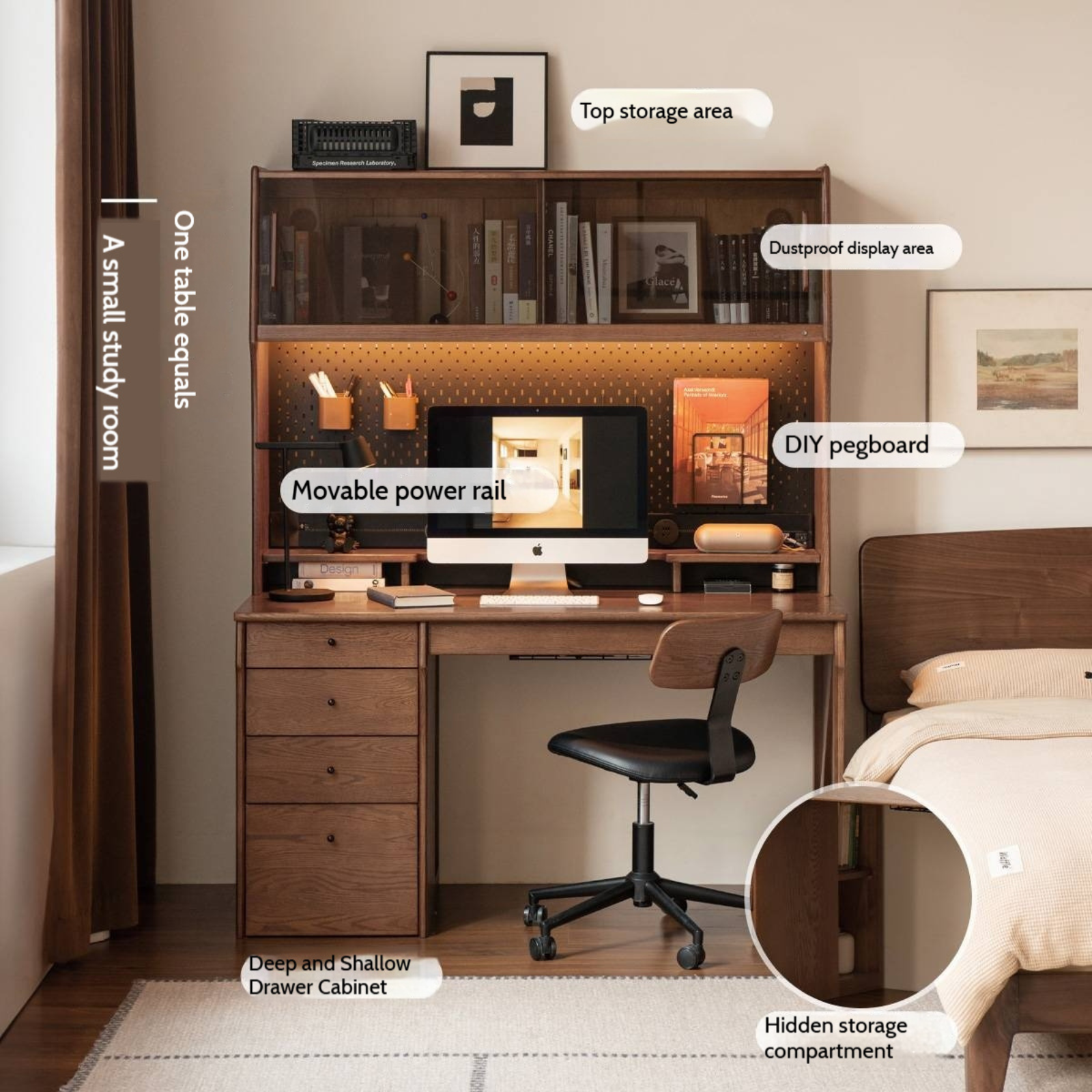 Oak Solid Wood Computer Desk With Shelf