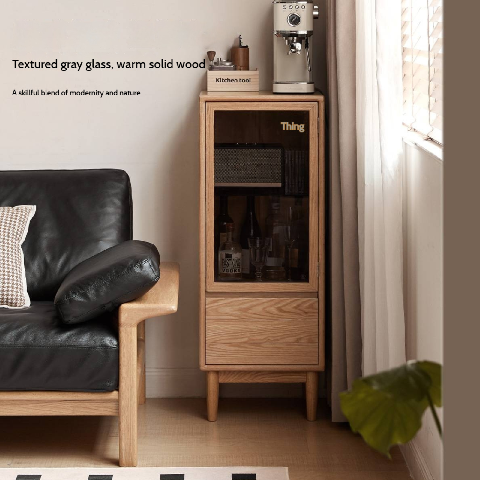 Oak Solid Wood Modern Simple Storage Side Cabinet.