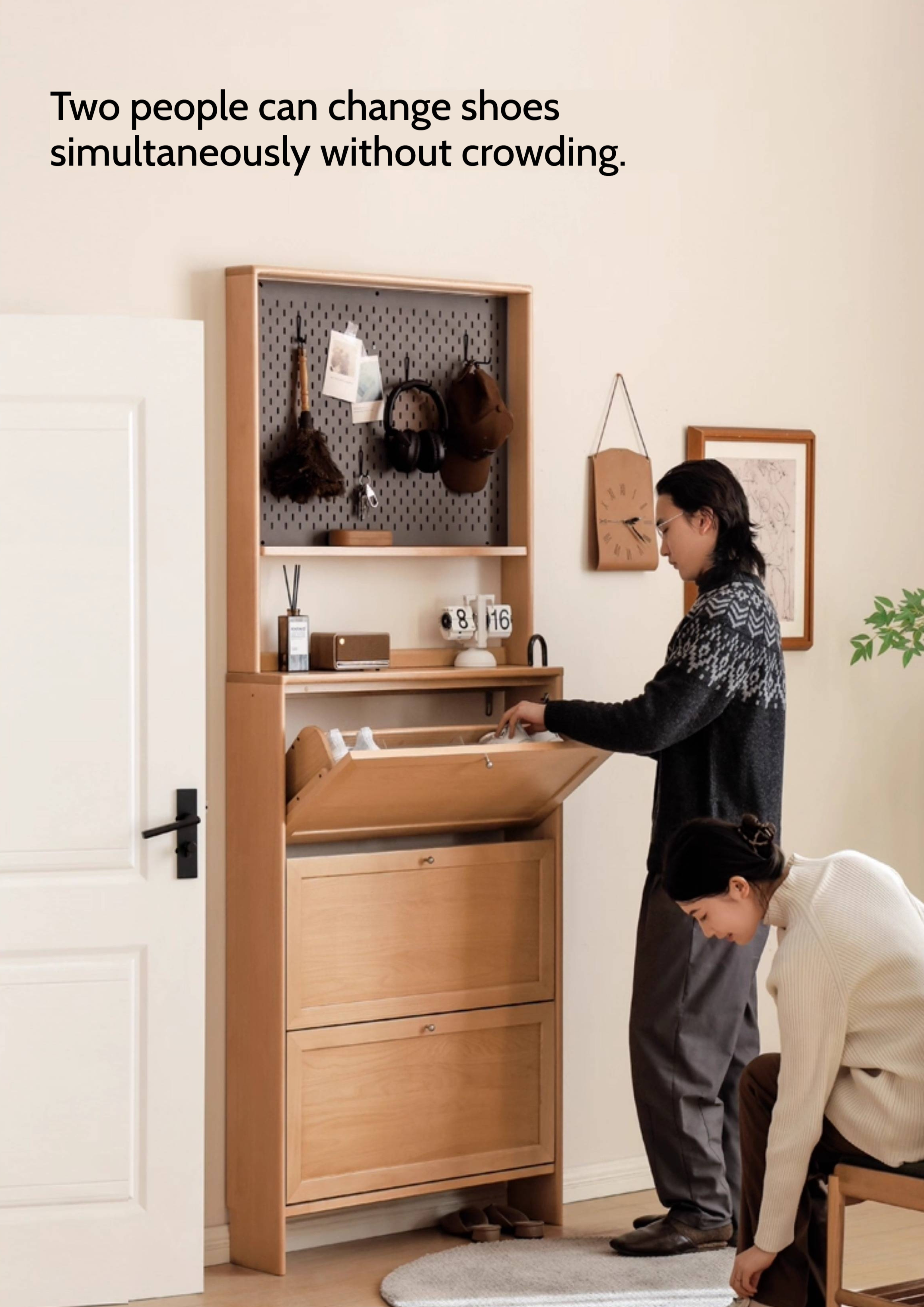 Beech Solid Wood Ultra-Thin Flip Bucket Shoe Cabinet