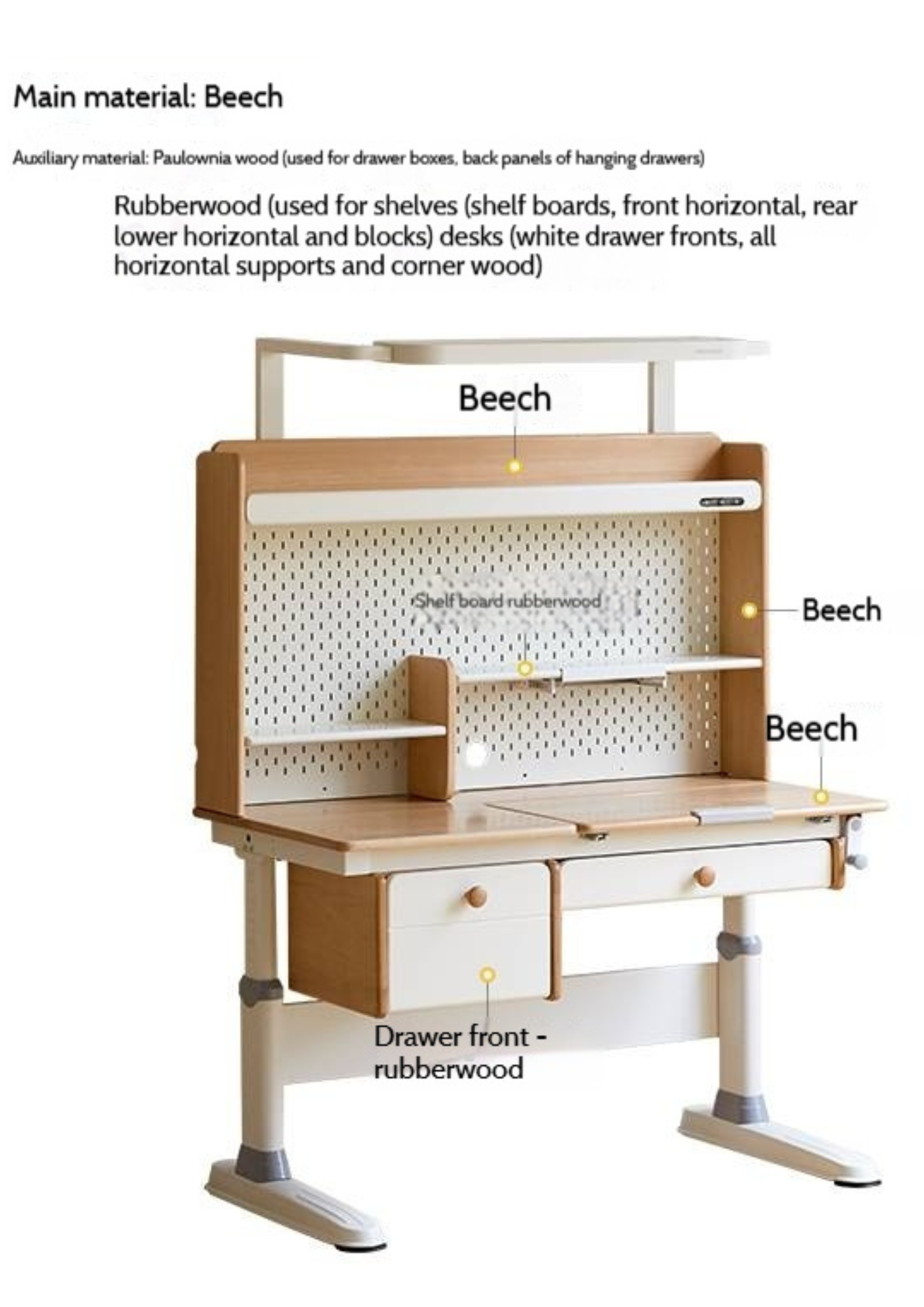 Beech Solid Wood Height Adjustable Children's Learning Desk with Eye-Protection Lamp