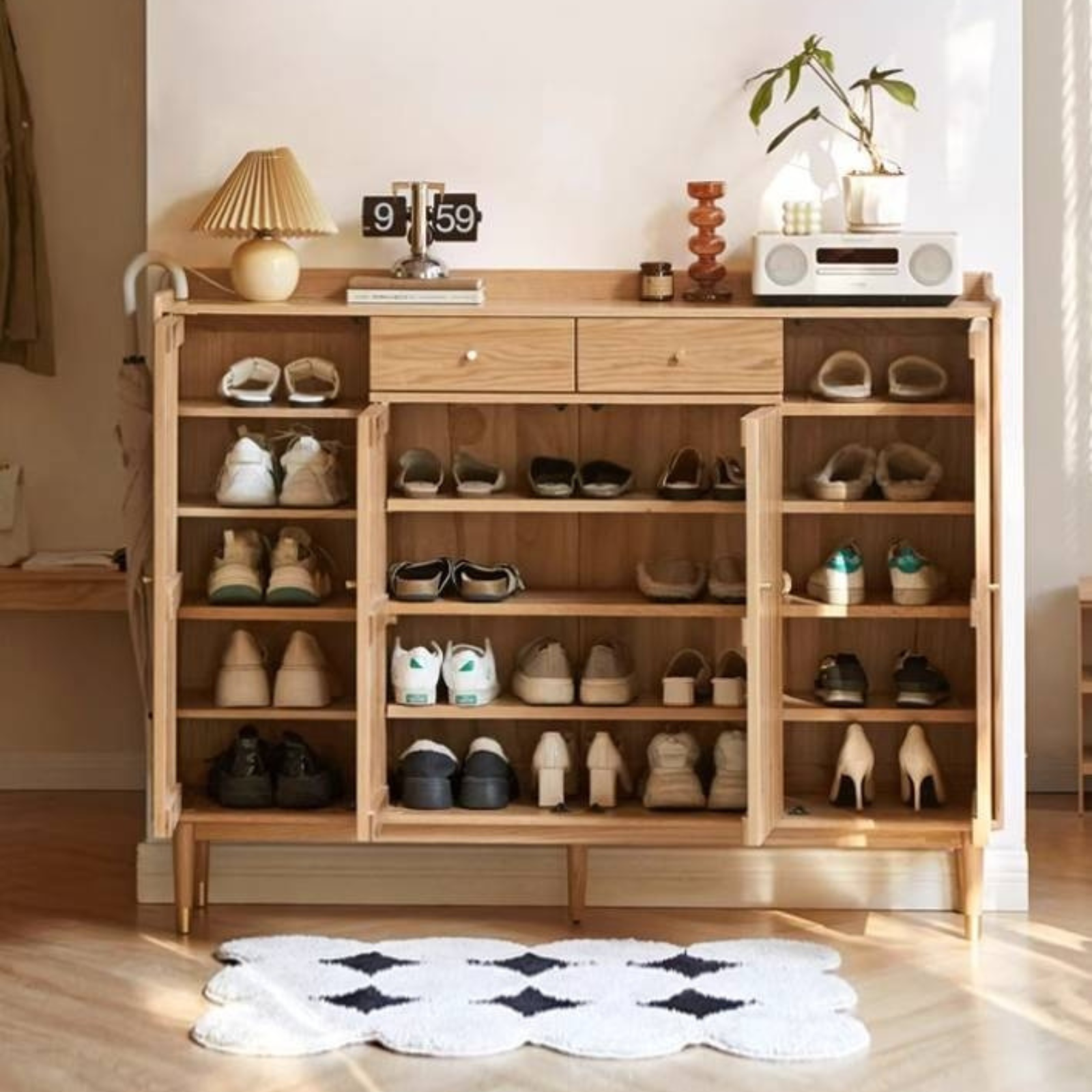 Oak Modern Nordic Shoe Cabinet.