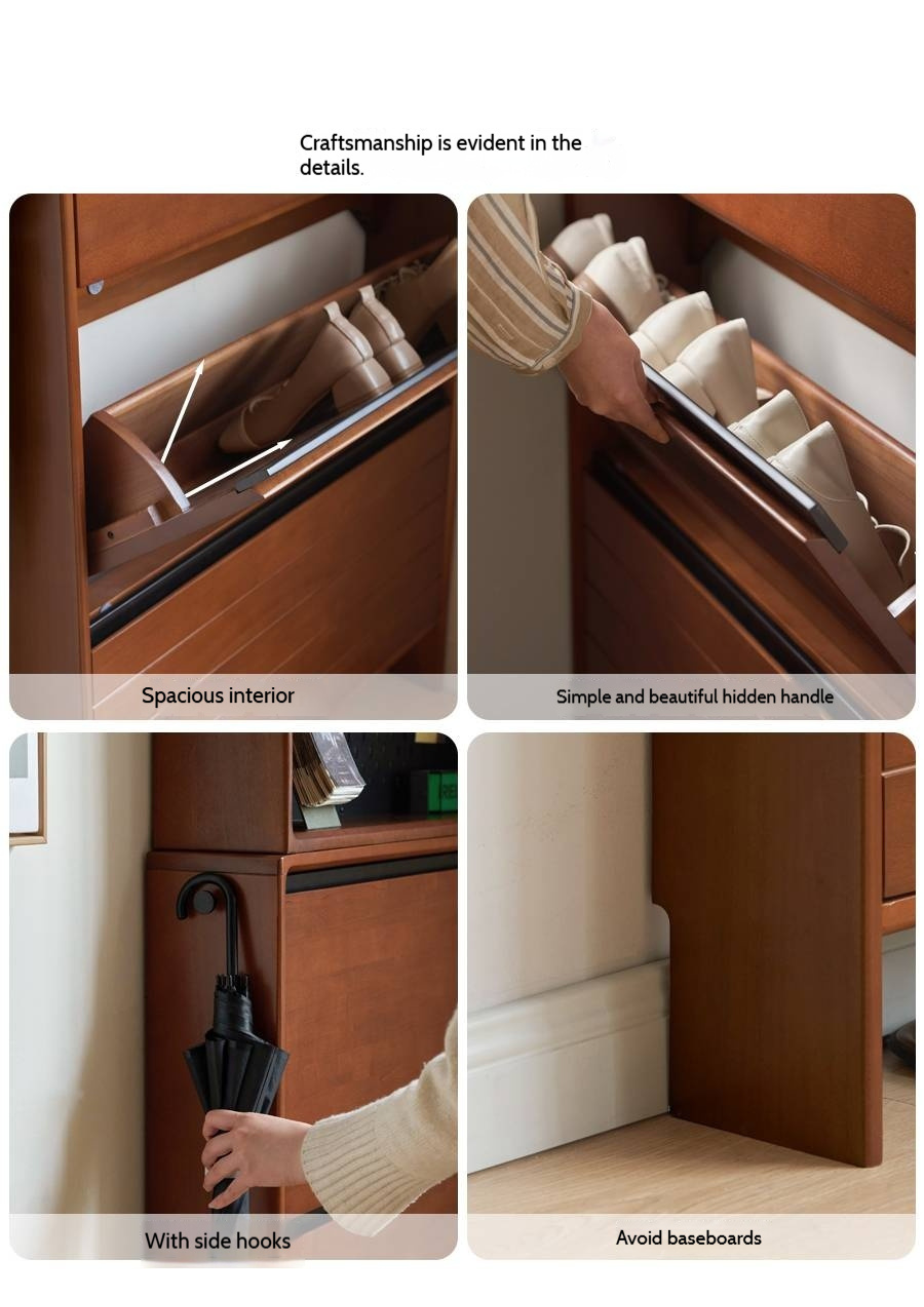 Poplar Solid Wood Middle-Age Ultra-Thin Shoe Cabinet