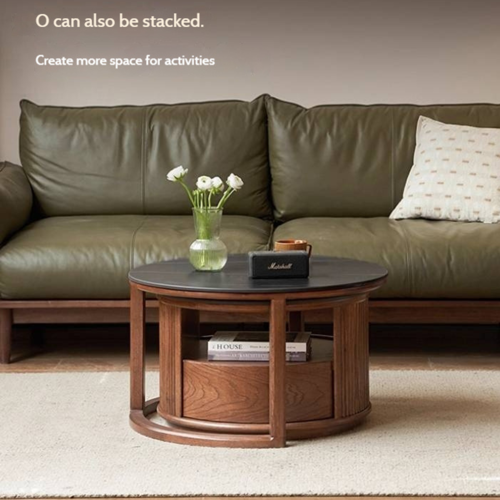 Oak Solid Wood Italian Light Luxury Rock Plate Coffee Table