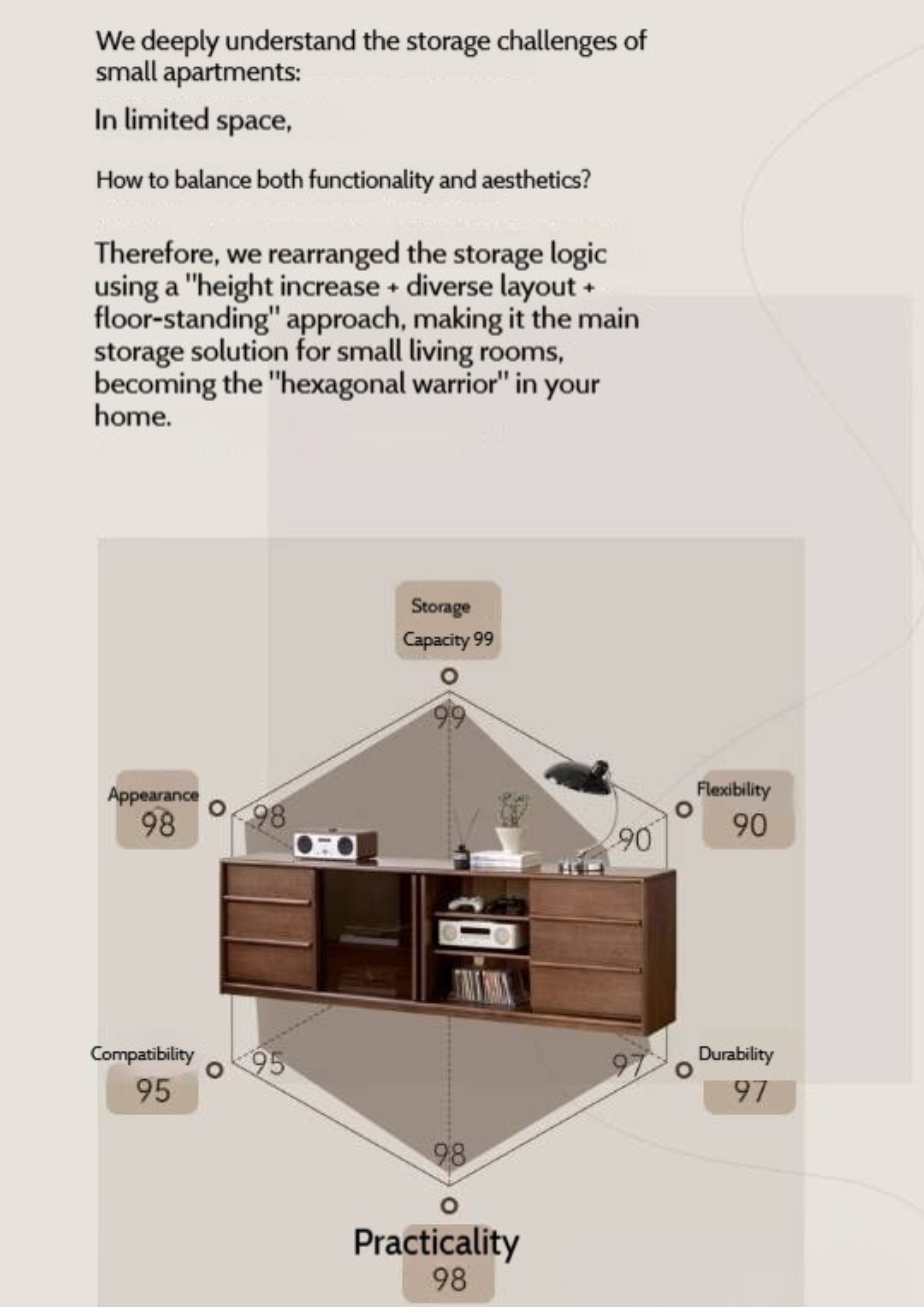Golden Sandalwood Solid Wood TV Cabinet