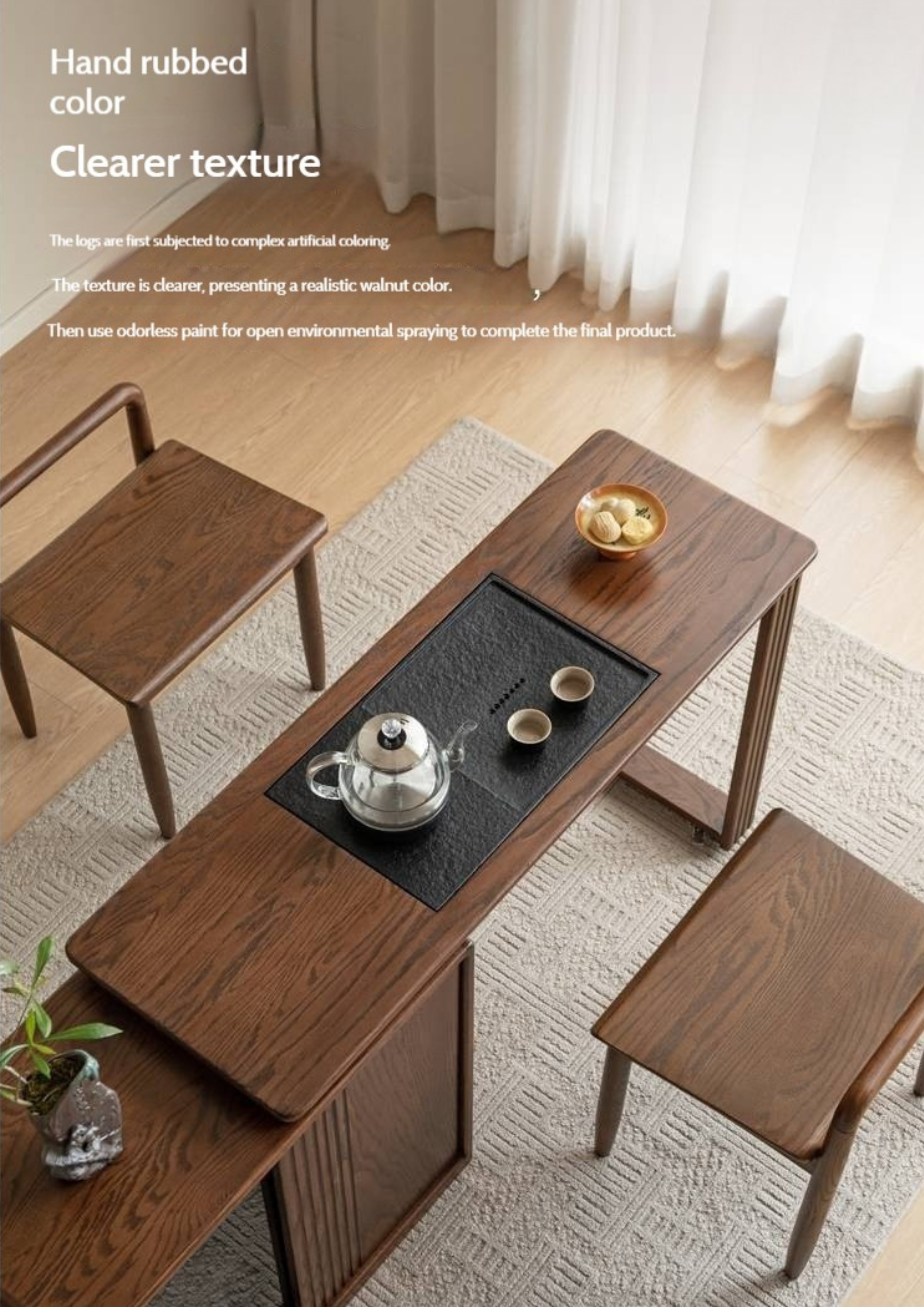 Pine Solid Wood Retractable Tea Table