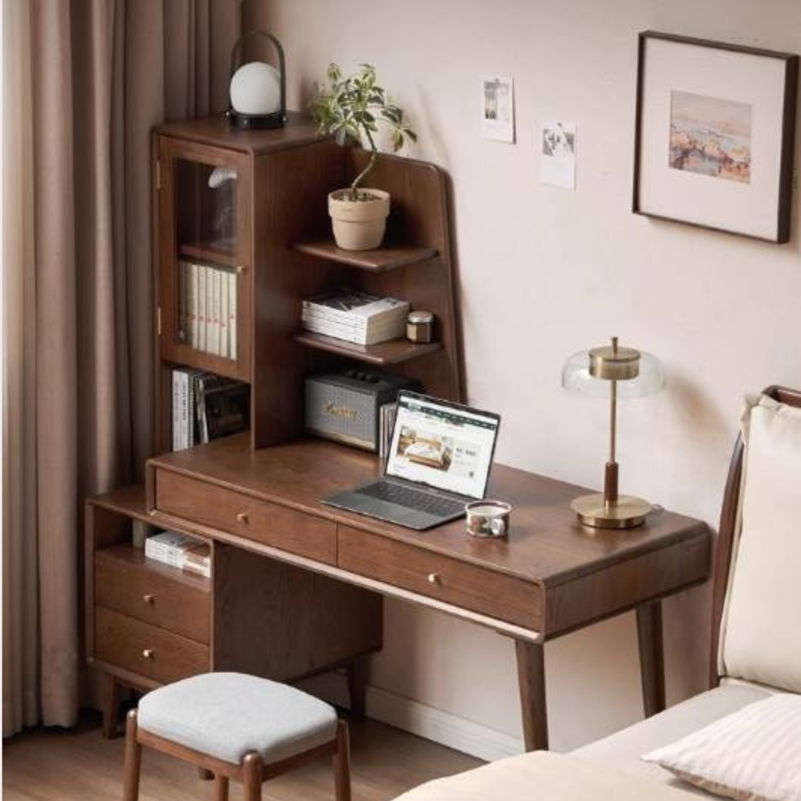 Oak Solid Wood Extendable Computer Desk