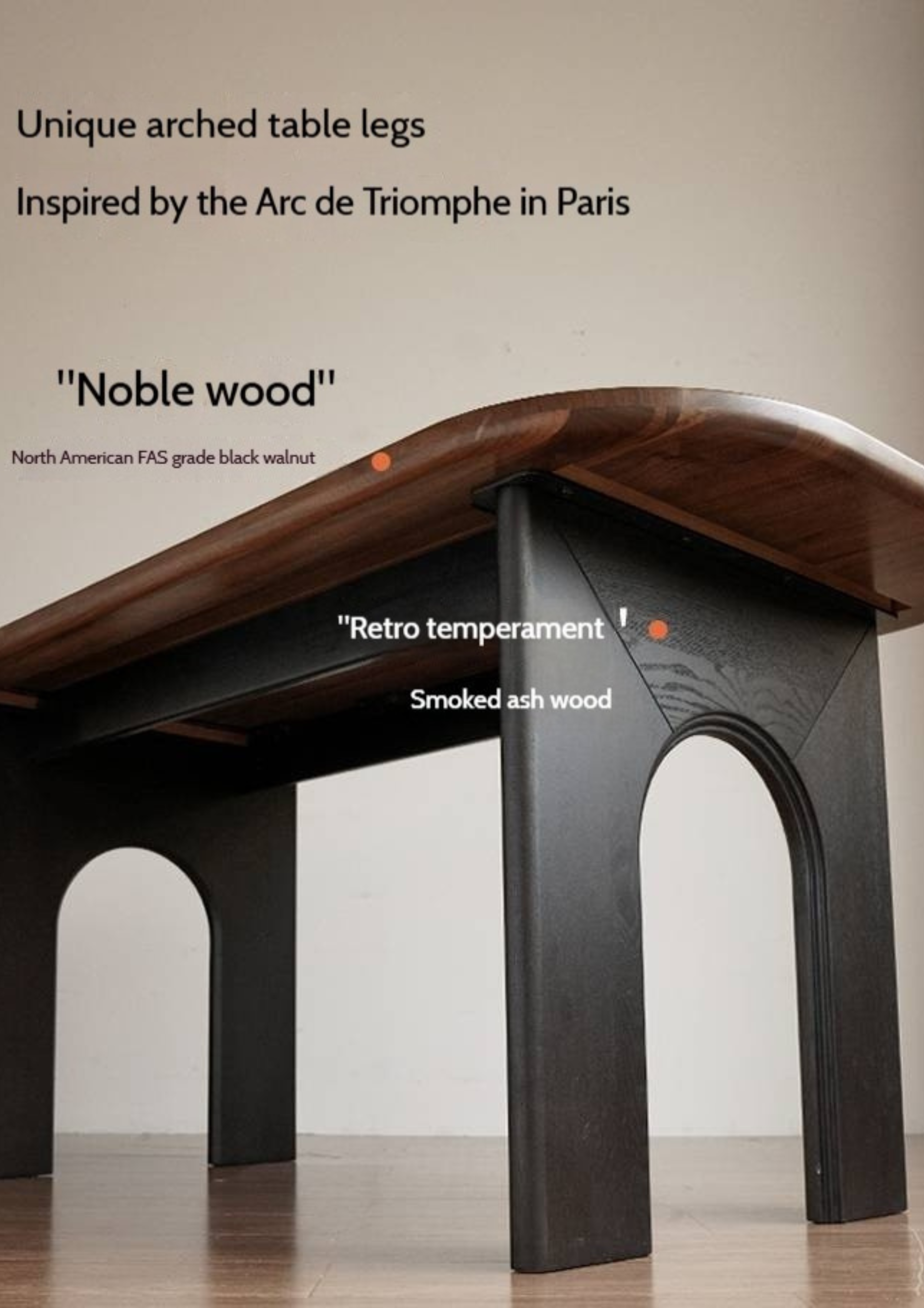 Black Walnut Solid Wood French Retro Style Dining Table