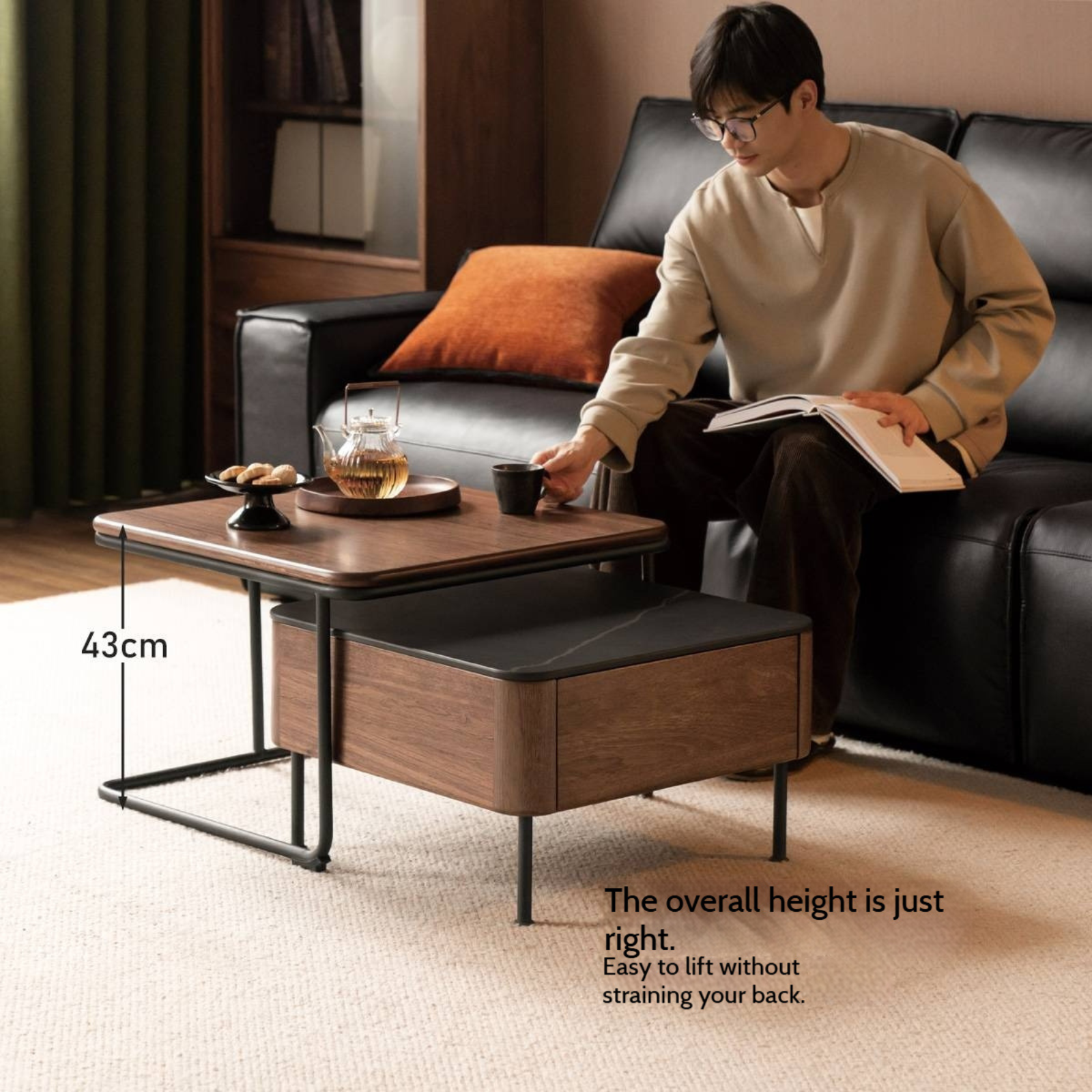 Sandalwood Solid Wood Italian Light Luxury Rock Plate Tea Table