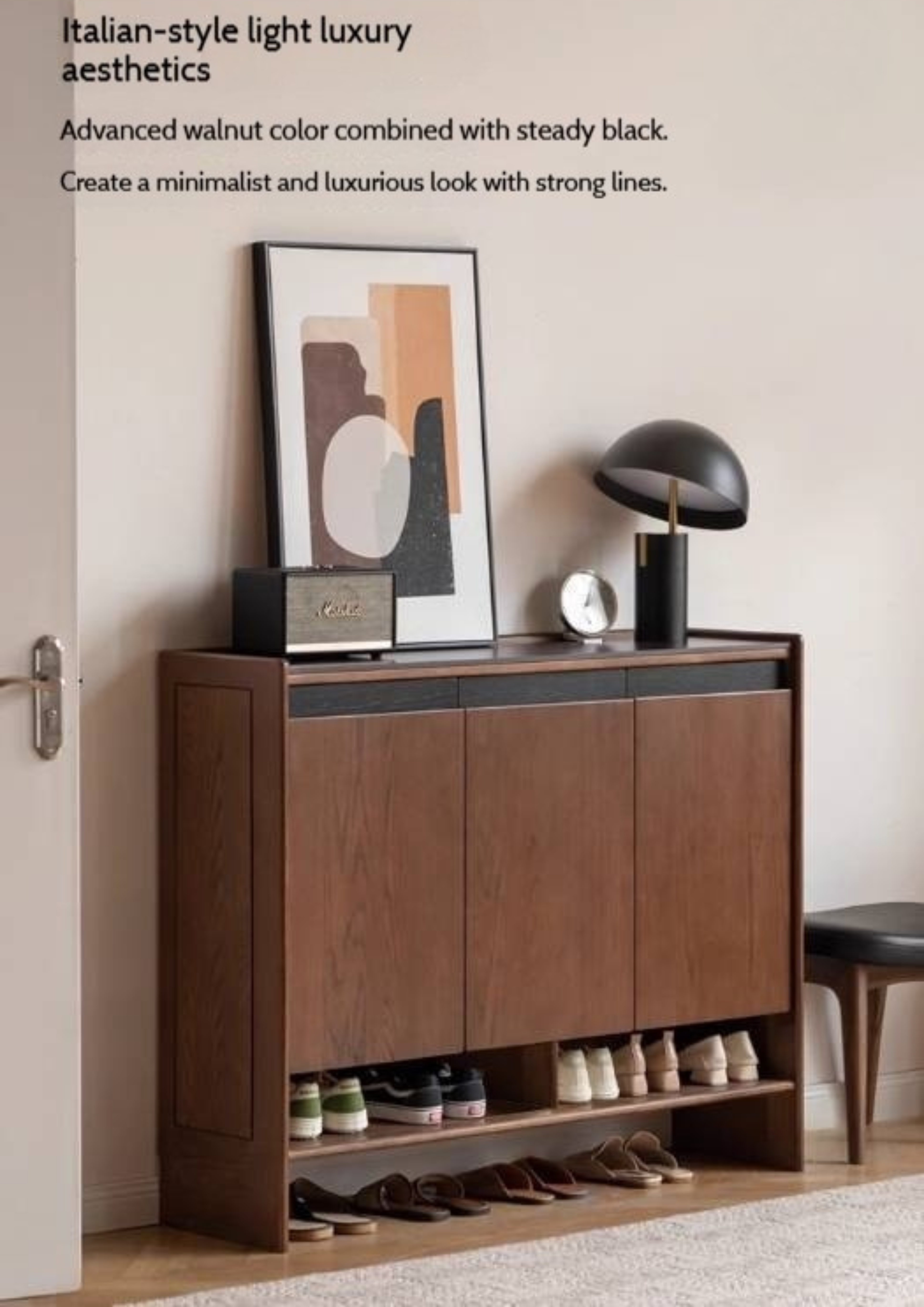 Oak Solid Wood Modern Rock Board Shoe Cabinet