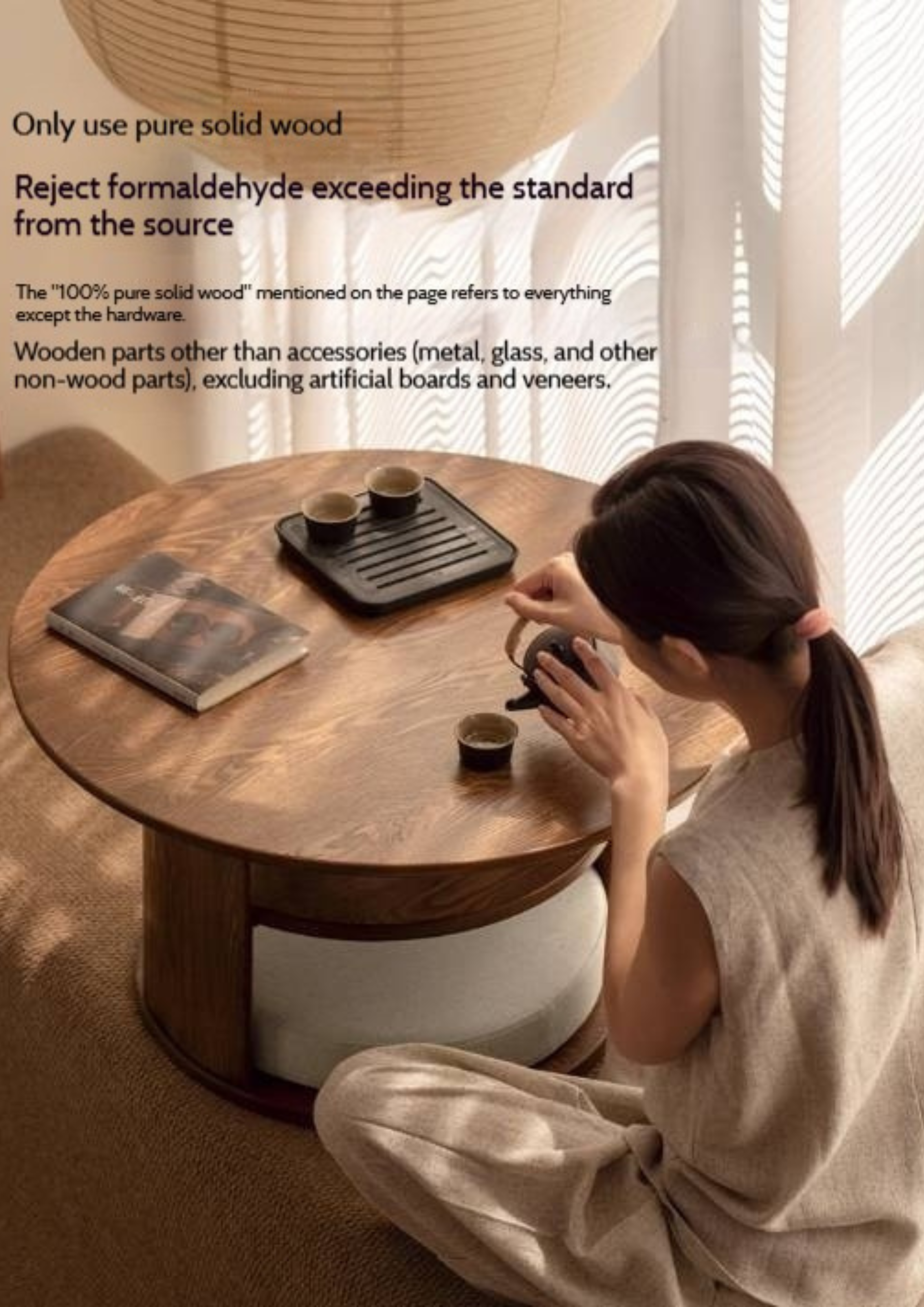 Ash Solid Wood Dual Use Round Tea Table
