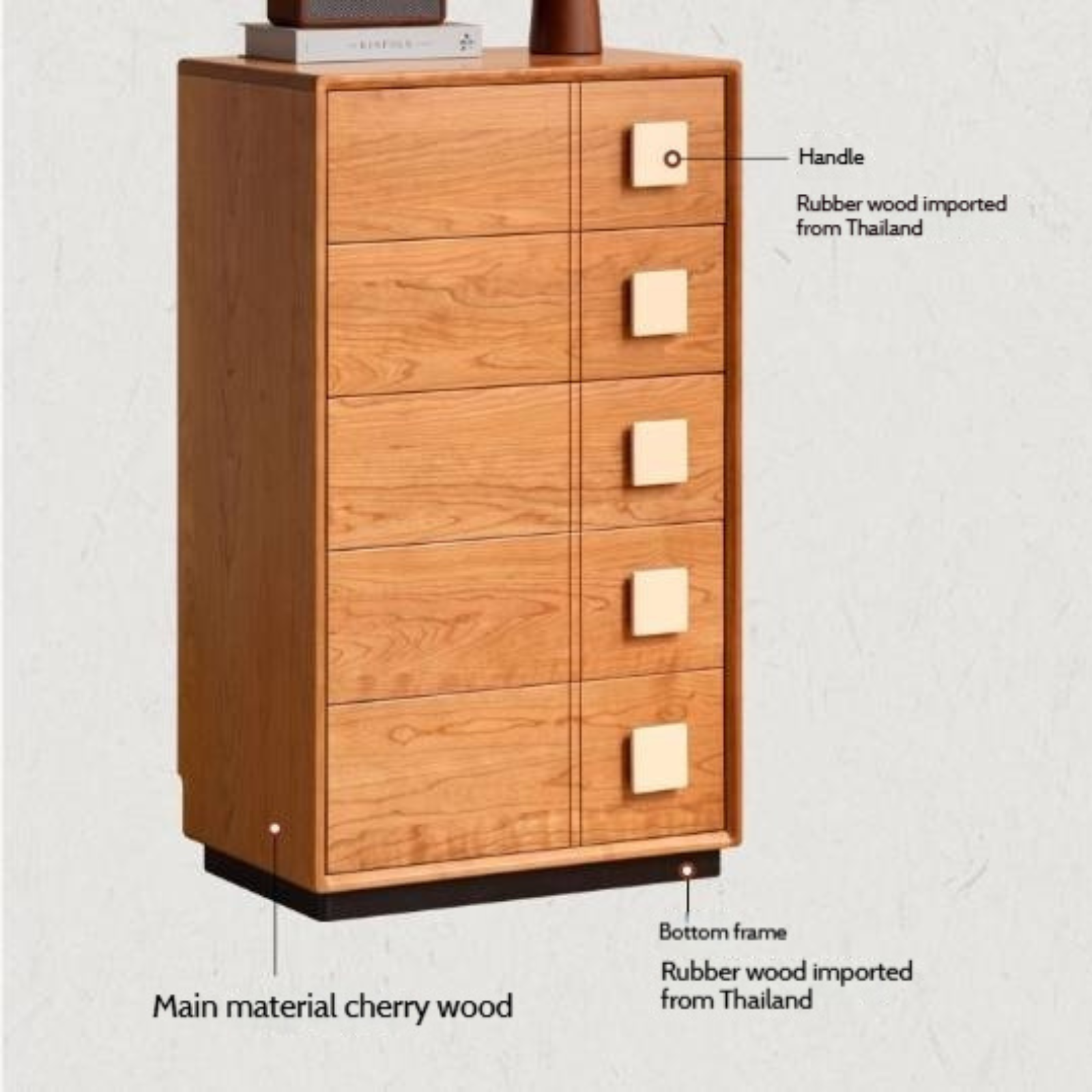 Cherry Solid Wood Retro Five-Drawer Chest