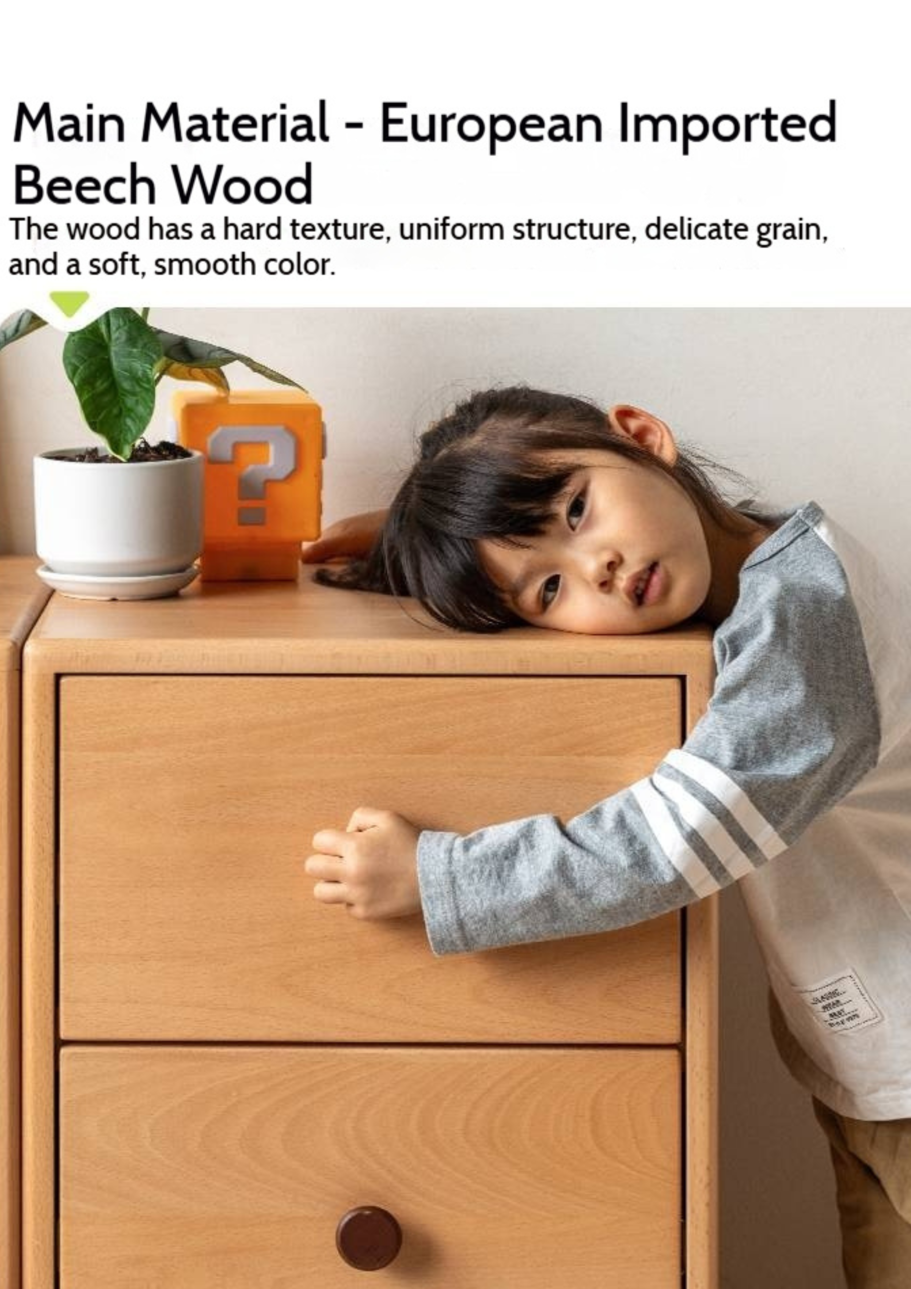 Solid Rubber Wood, Beech Solid Wood Nordic Style Children's Chest of Drawers