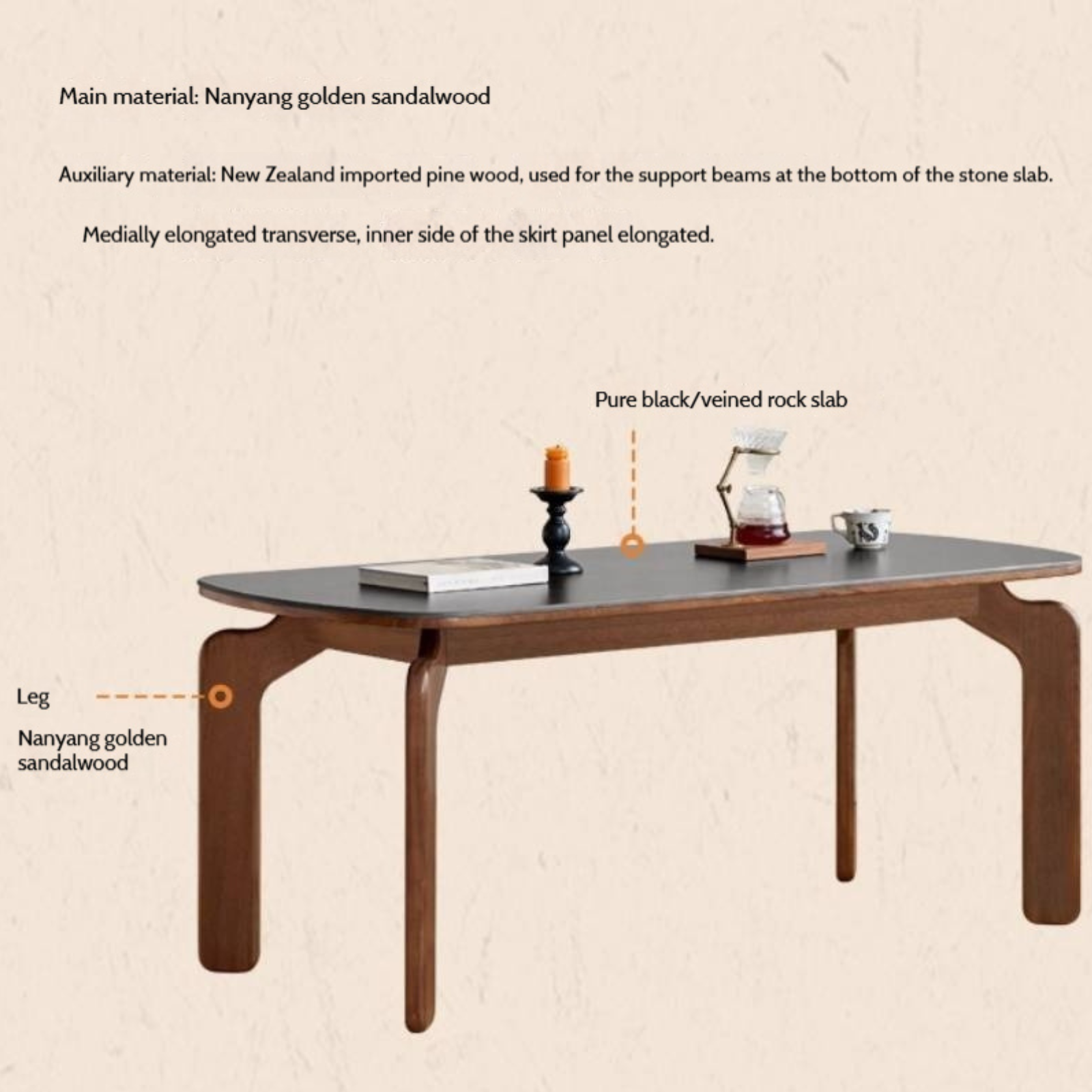 Sandalwood Solid Wood Rock Board Retro Antique Style Dining Table