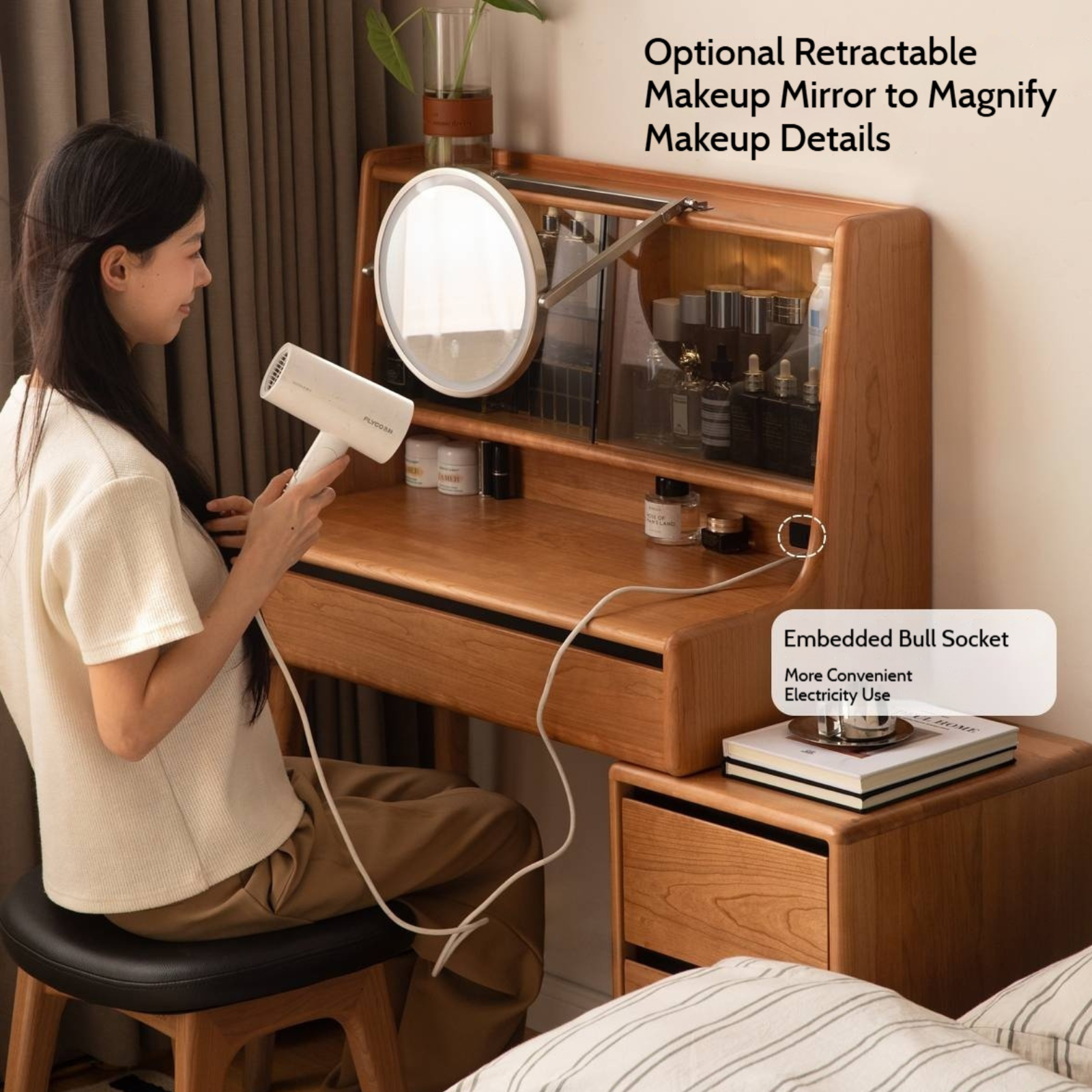 Cherry Solid Wood Multifunctional Vanity Table