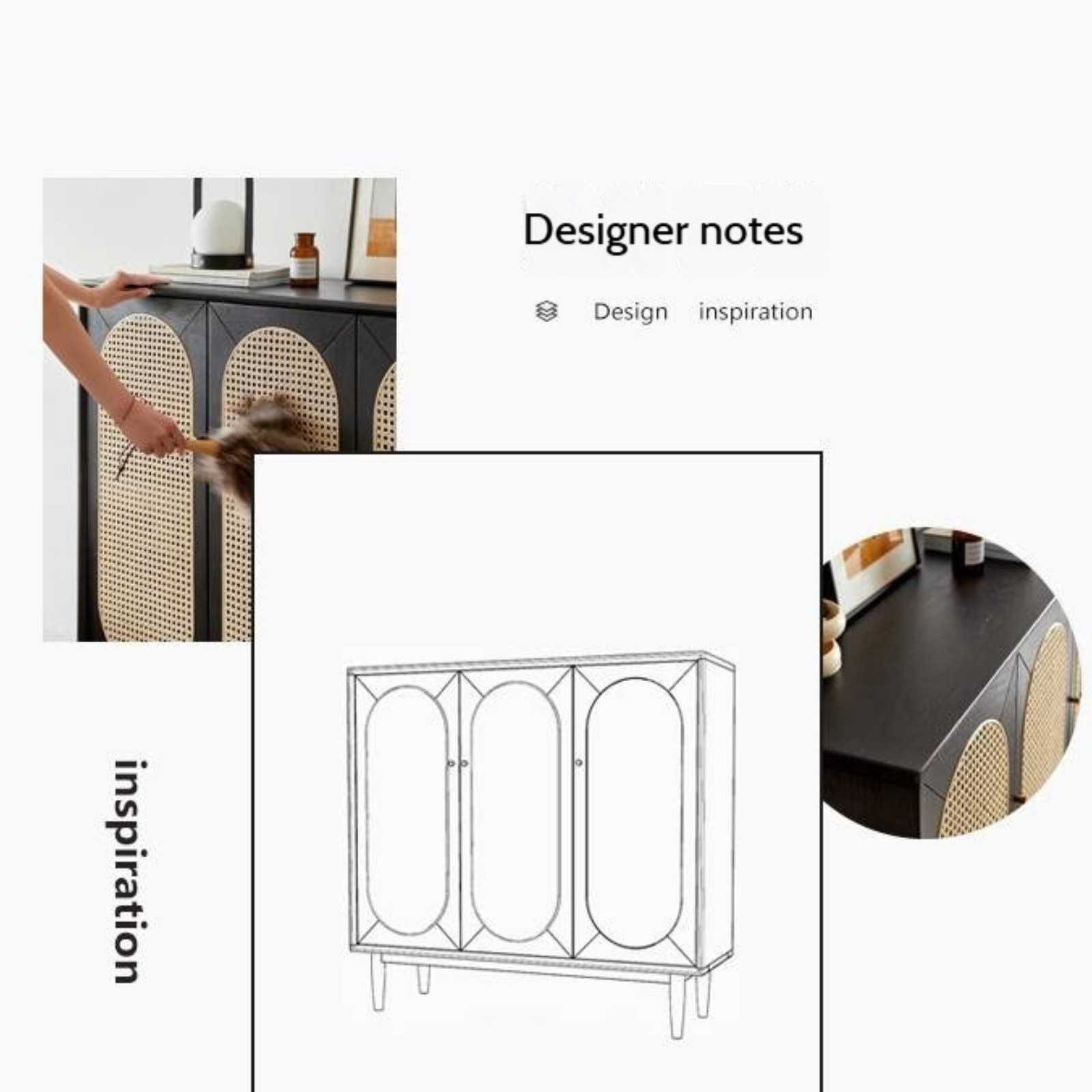 Oak Solid Wood Black Rattan Shoe Cabinet