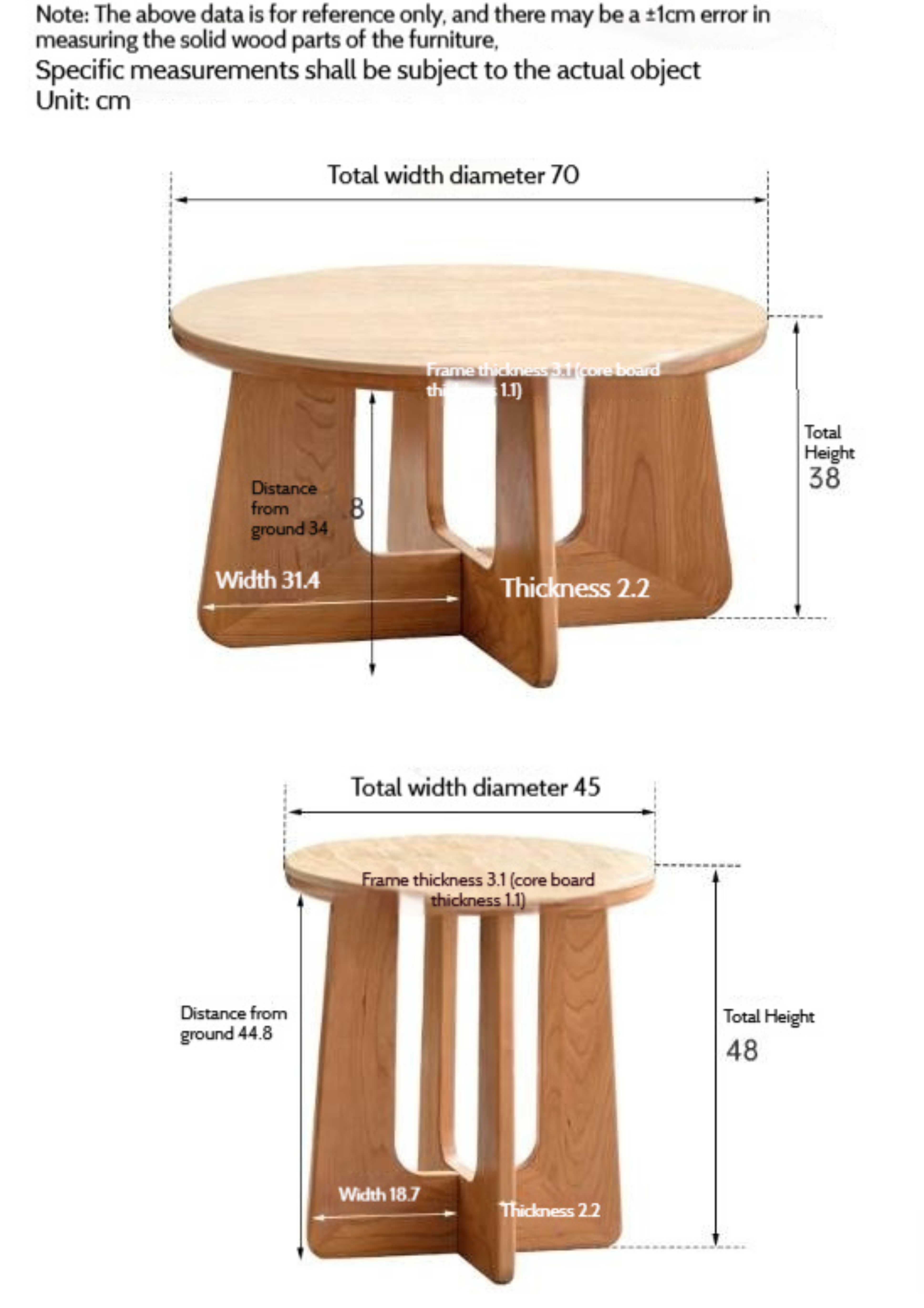 Cherry Solid Wood Rock Plate Round Coffee Table