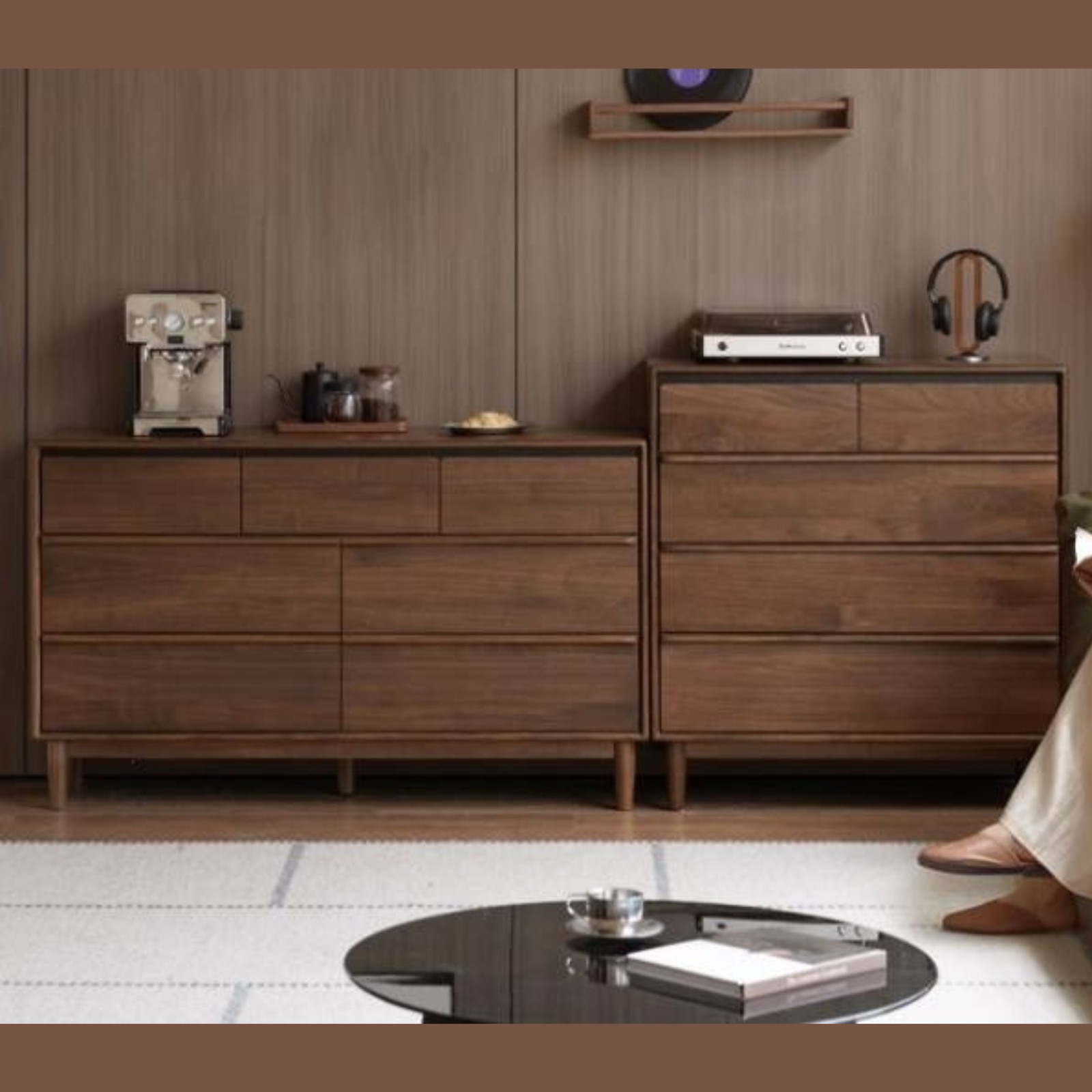 Black Walnut Solid Wood Cabinet Italian Light Luxury Chest of Drawers