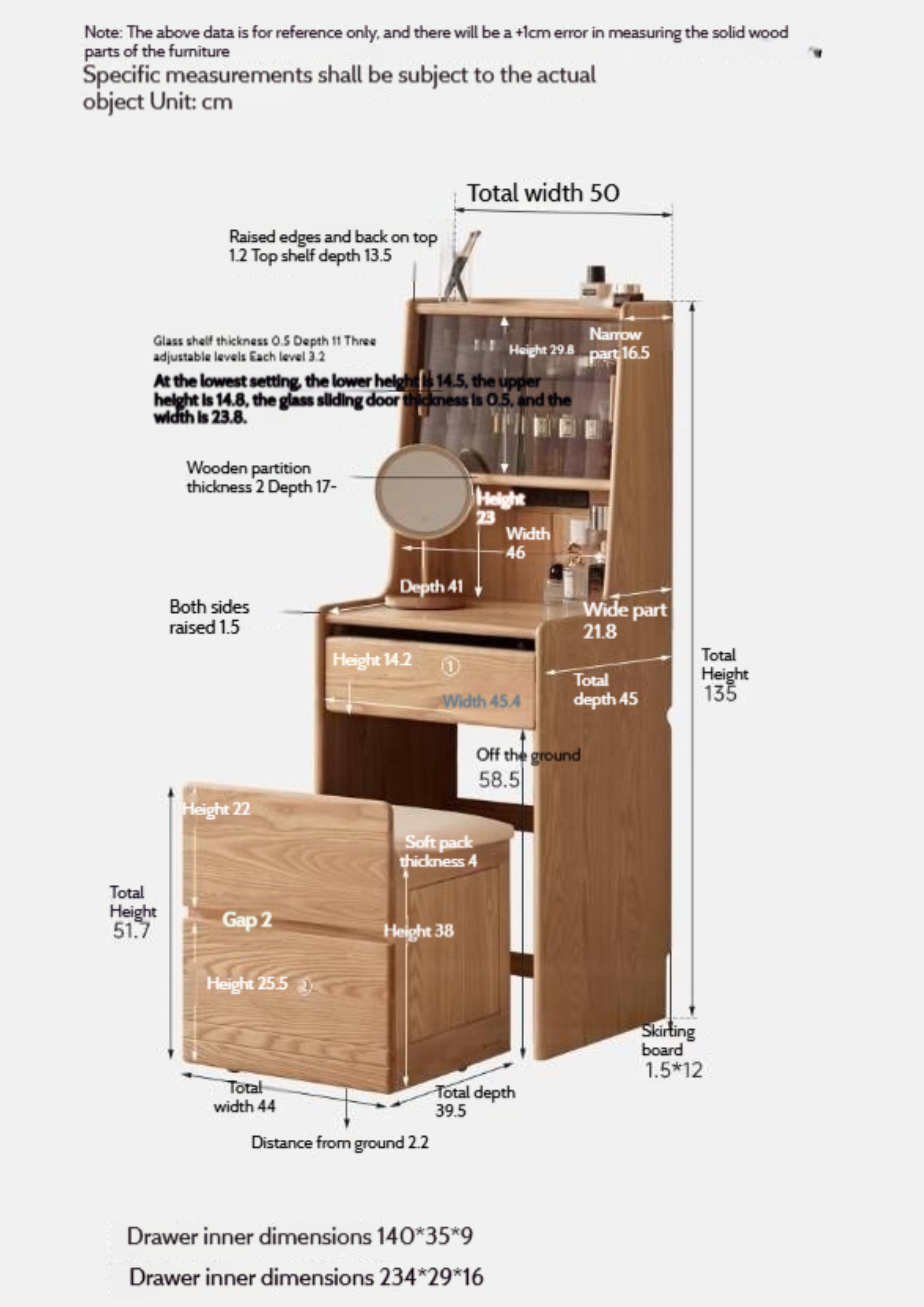 Ash Solid Wood Original Wood Style Multifunctional Vanity Table