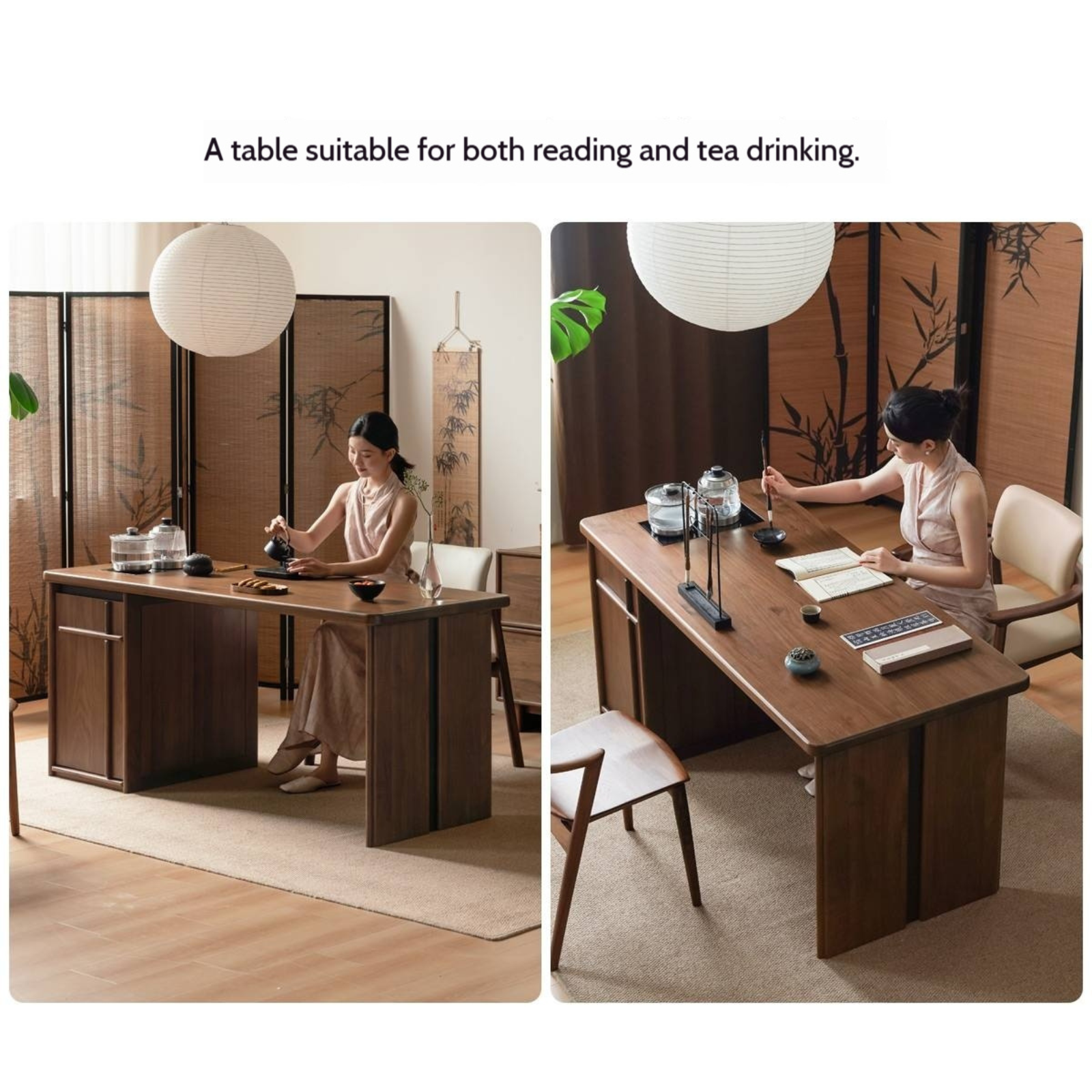 Black Walnut Solid Wood Rectangular Tea Table with Tea Tray