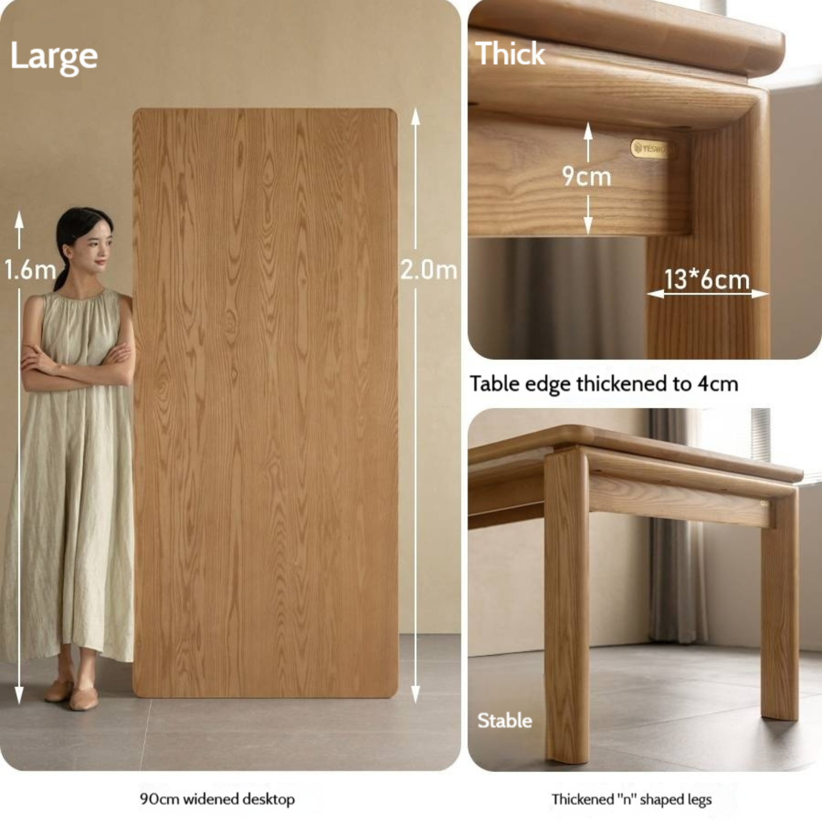 Ash Solid Wood Modern Log Style Dining Table