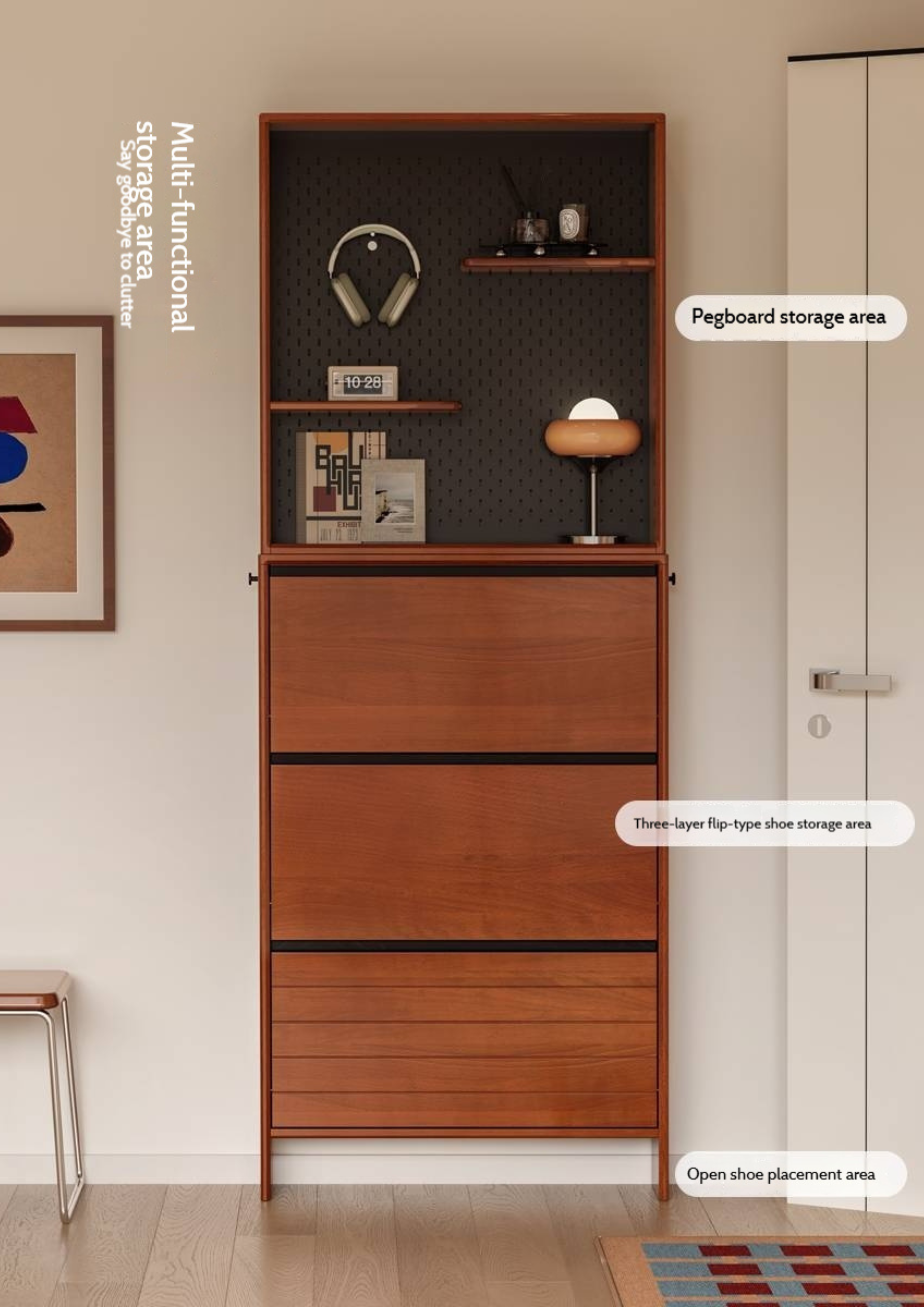 Poplar Solid Wood Middle-Age Ultra-Thin Shoe Cabinet