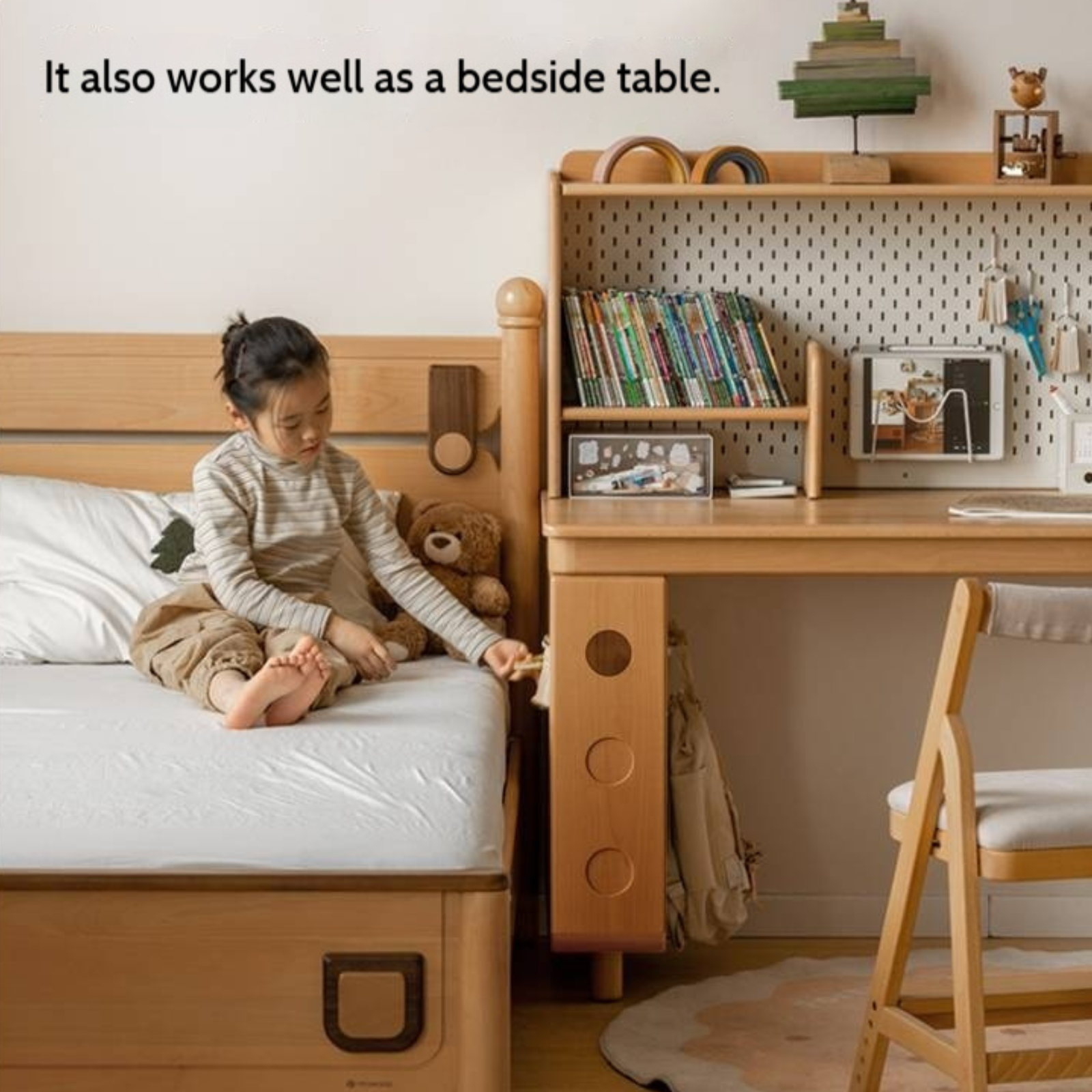 Beech Solid Wood Children's Learning Desk Bookshelf Integrated