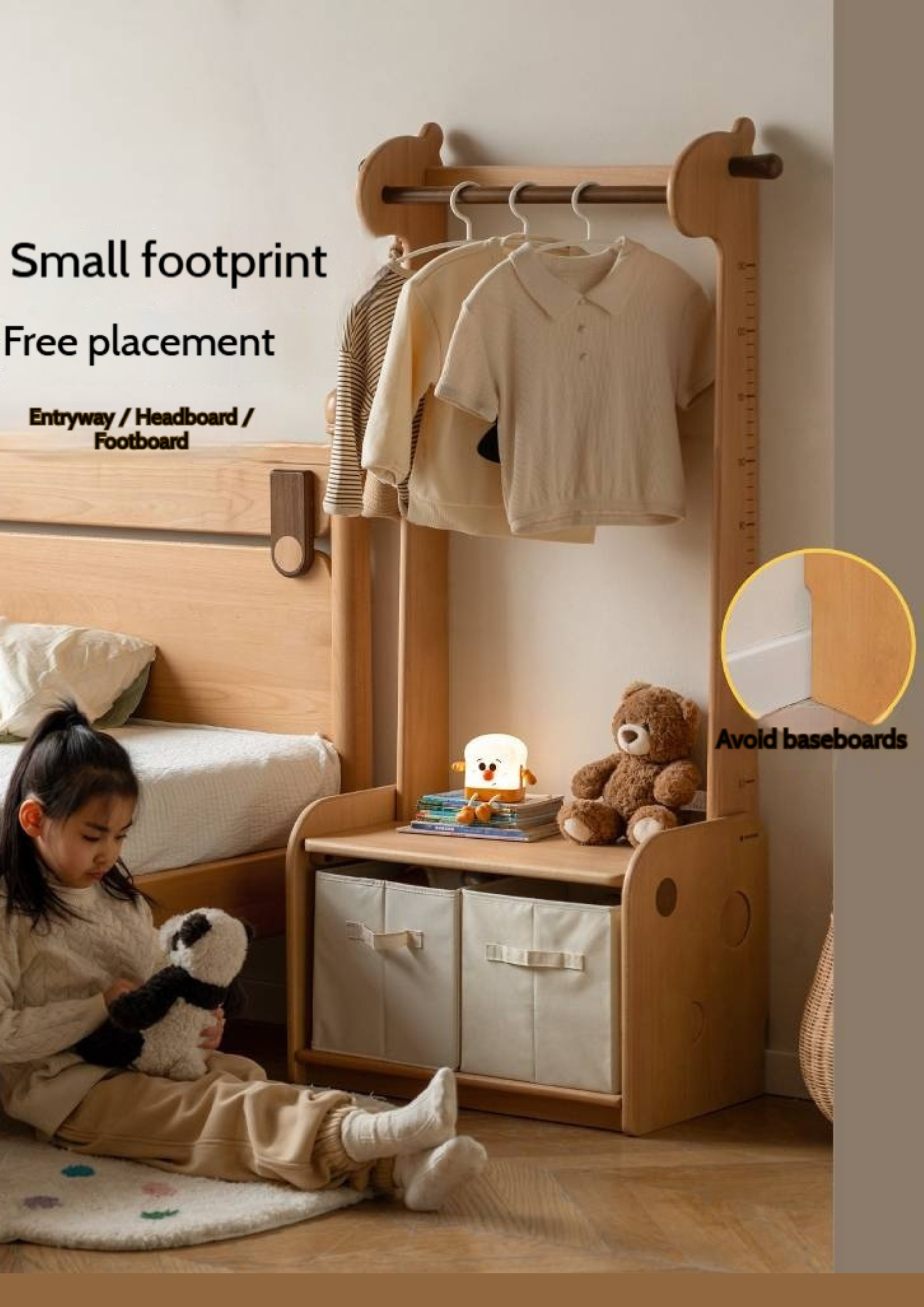 Beech, Solid Rubberwood Children's Clothing Rack