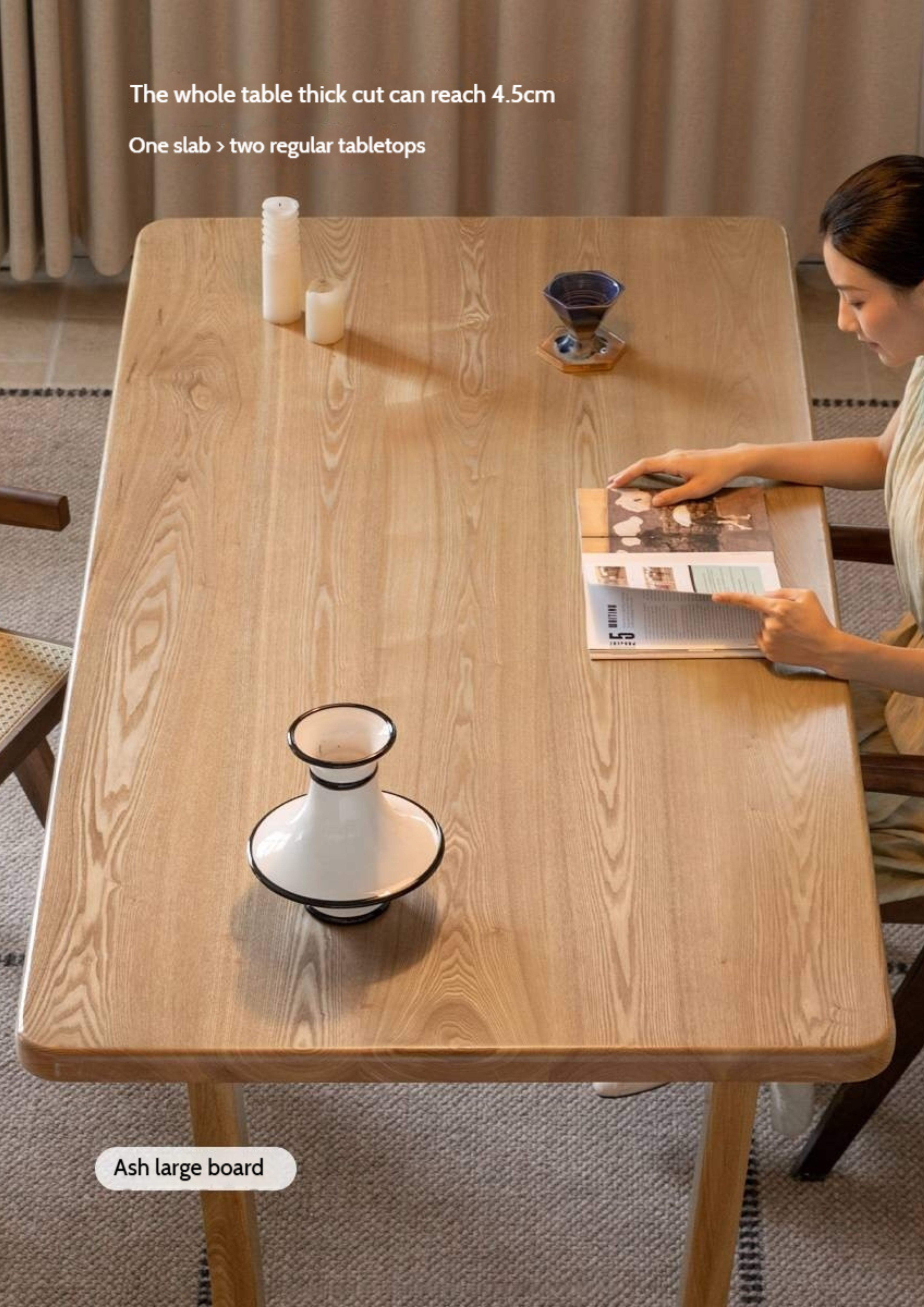 Ash, Oak, Elm Solid Wood Wabi Sabi Style Dining Table