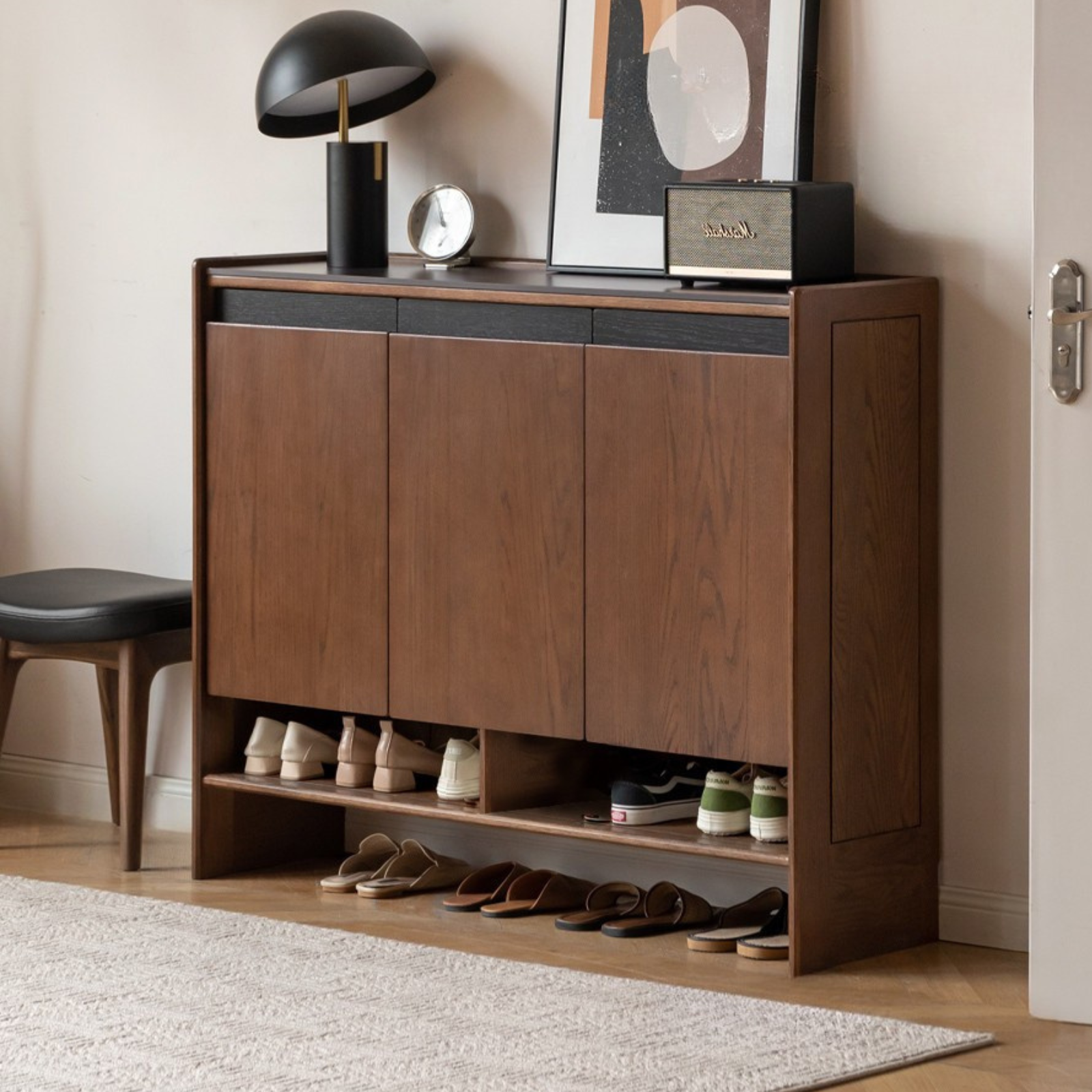 Oak Solid Wood Modern Rock Board Shoe Cabinet